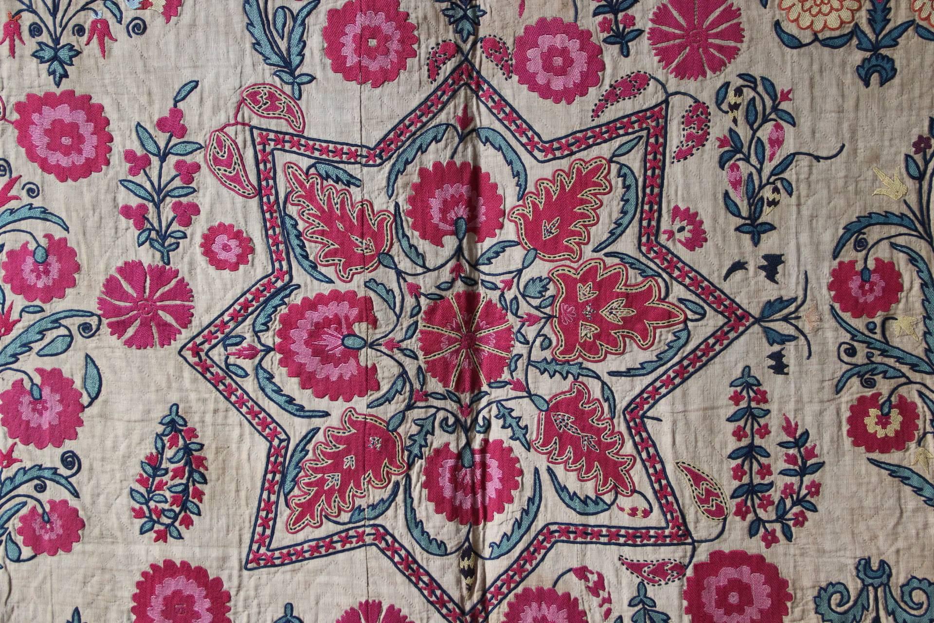 Early 19th Century Ura Tube Suzani, Silk Embroidery, Uzbekistan 1