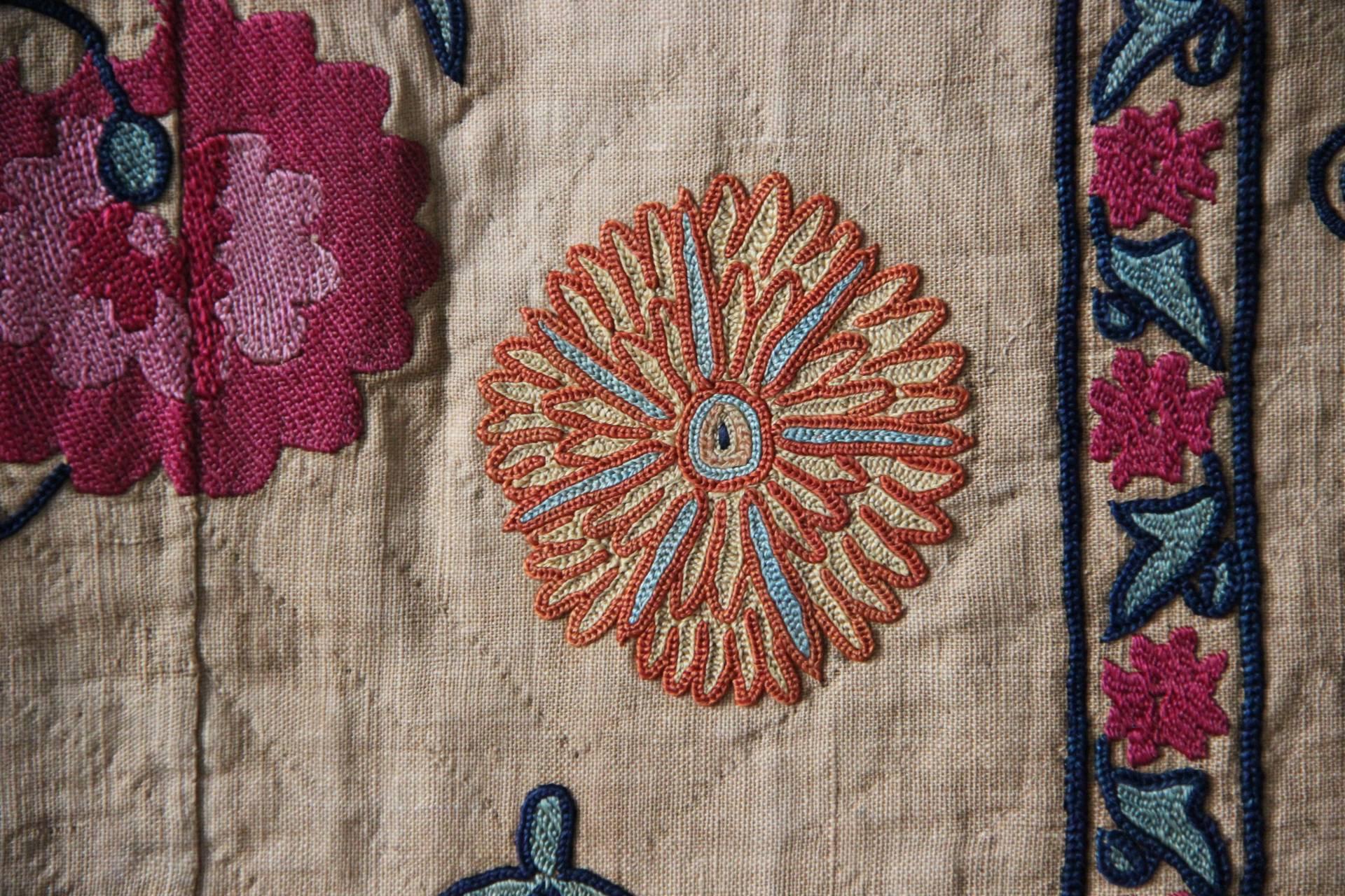 Early 19th Century Ura Tube Suzani, Silk Embroidery, Uzbekistan 2