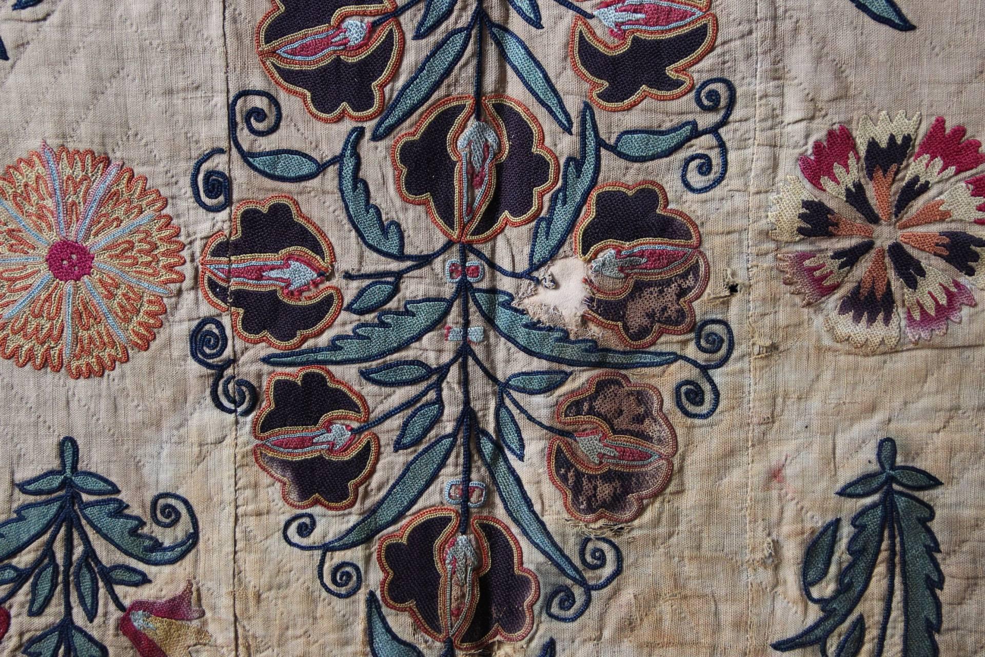 Early 19th Century Ura Tube Suzani, Silk Embroidery, Uzbekistan 4