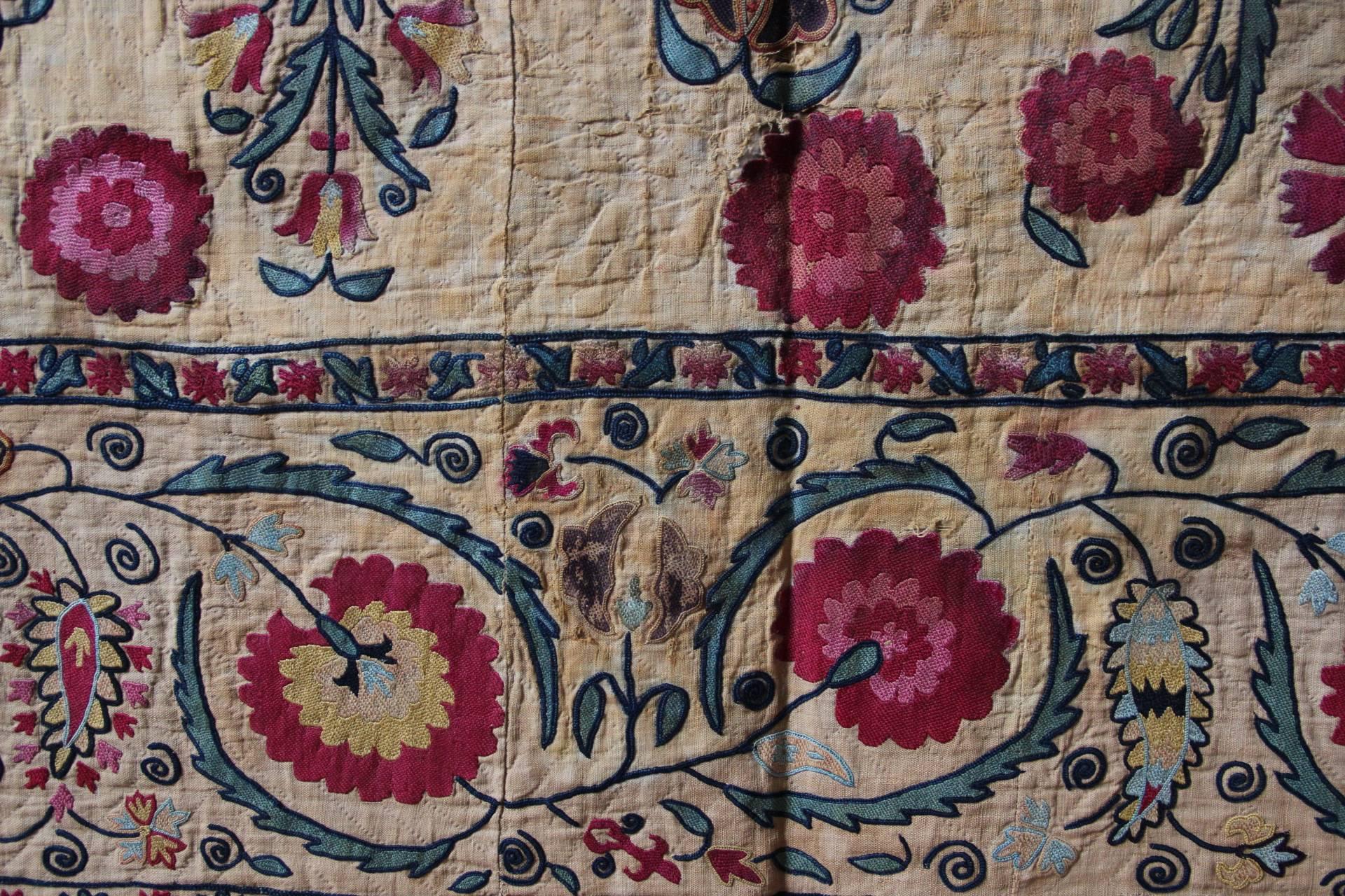 Early 19th Century Ura Tube Suzani, Silk Embroidery, Uzbekistan 5