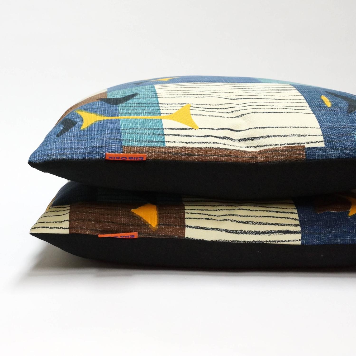 Blue MidCentury Modern Accent Pillows by EllaOsix For Sale at 1stdibs