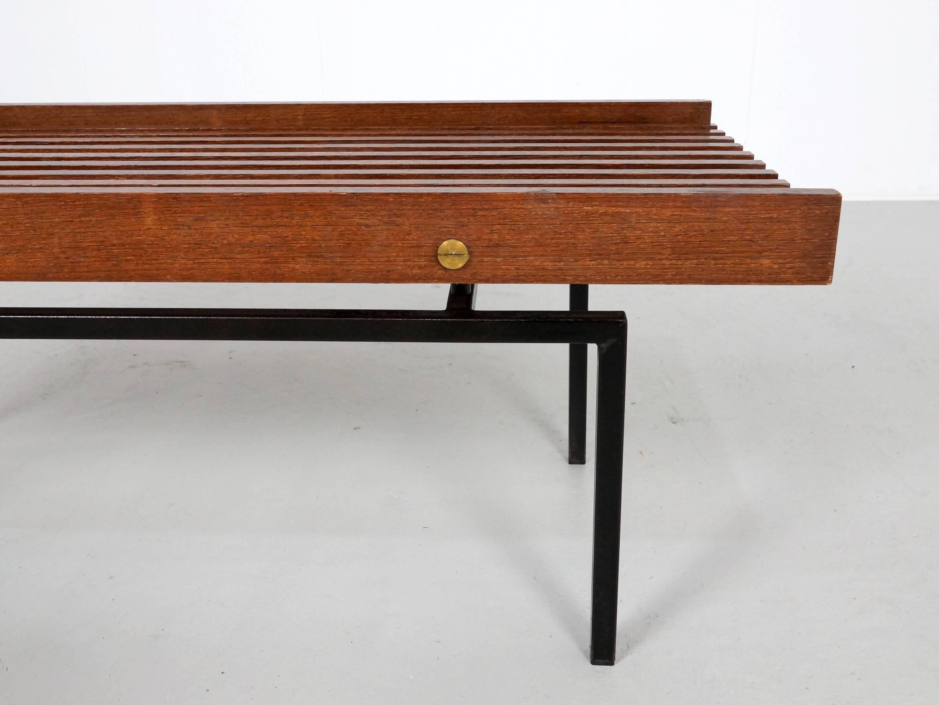 Italian Slatted Bench or Side Table in Wenge Wood, with Brass Details 1