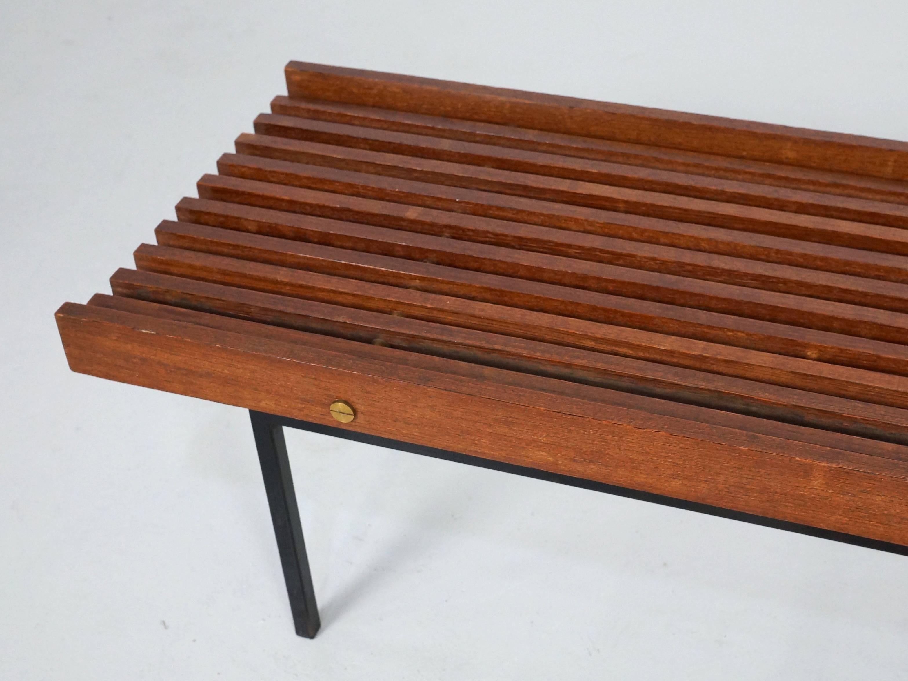 Italian Slatted Bench or Side Table in Wenge Wood, with Brass Details 2