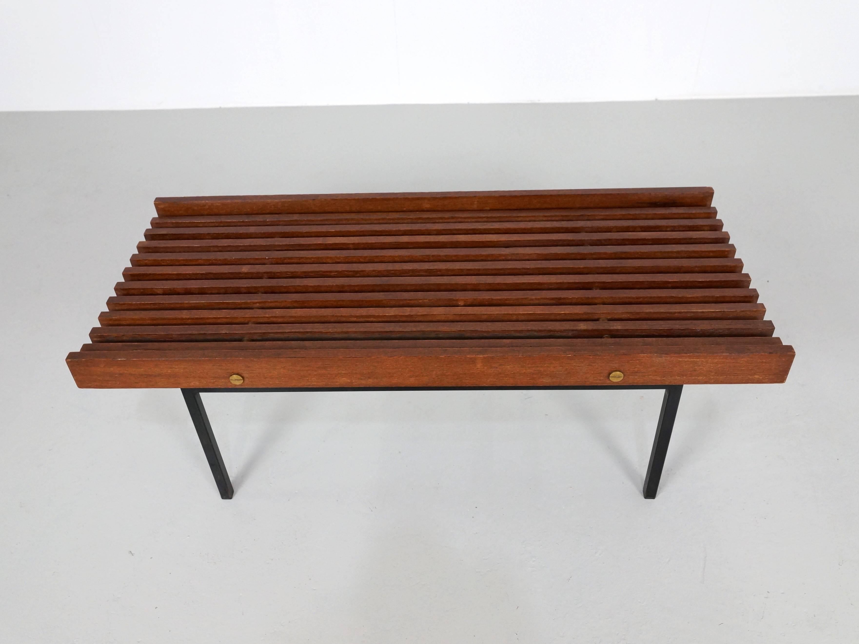 Mid-20th Century Italian Slatted Bench or Side Table in Wenge Wood, with Brass Details