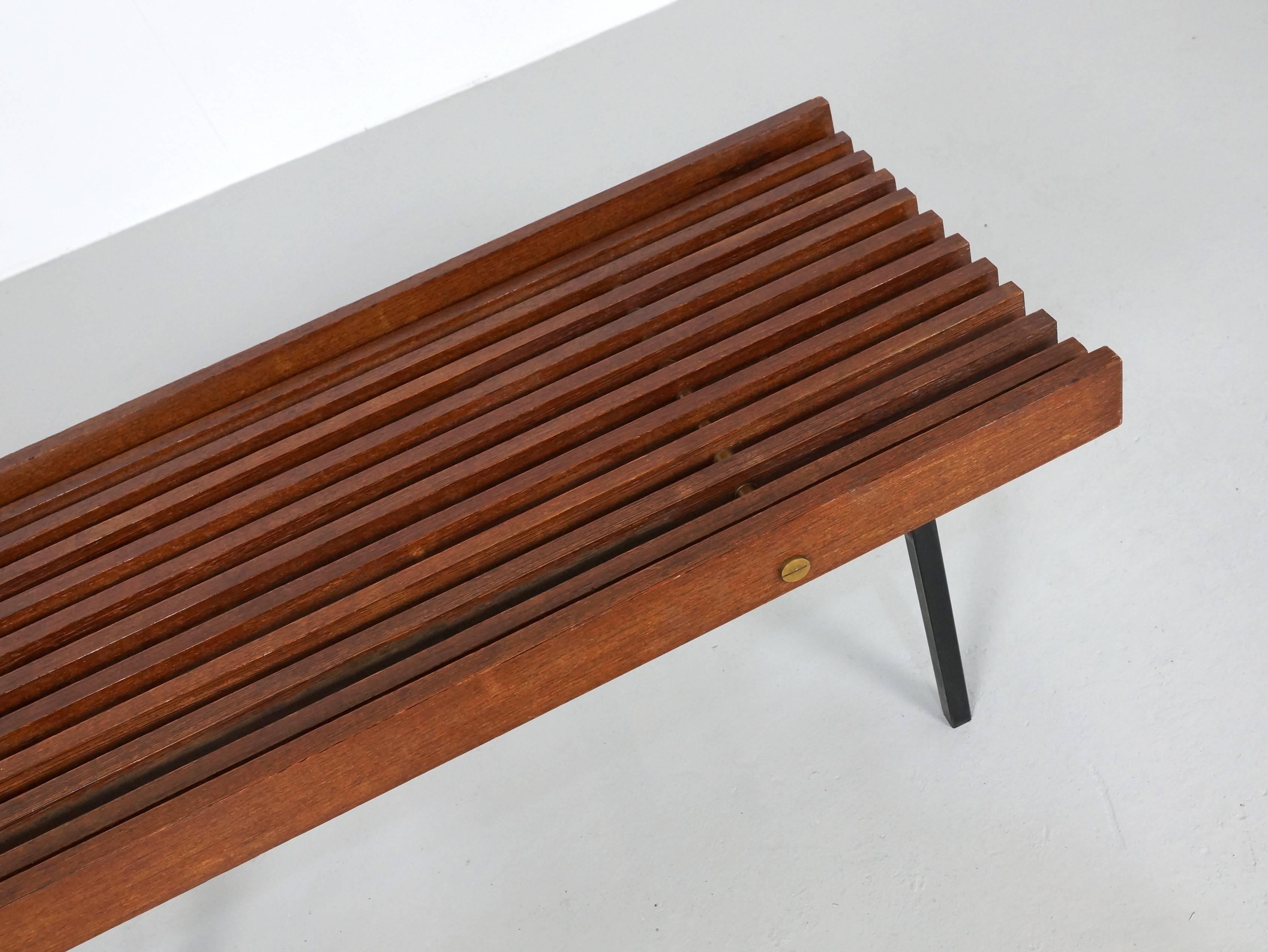 Italian Slatted Bench or Side Table in Wenge Wood, with Brass Details 3