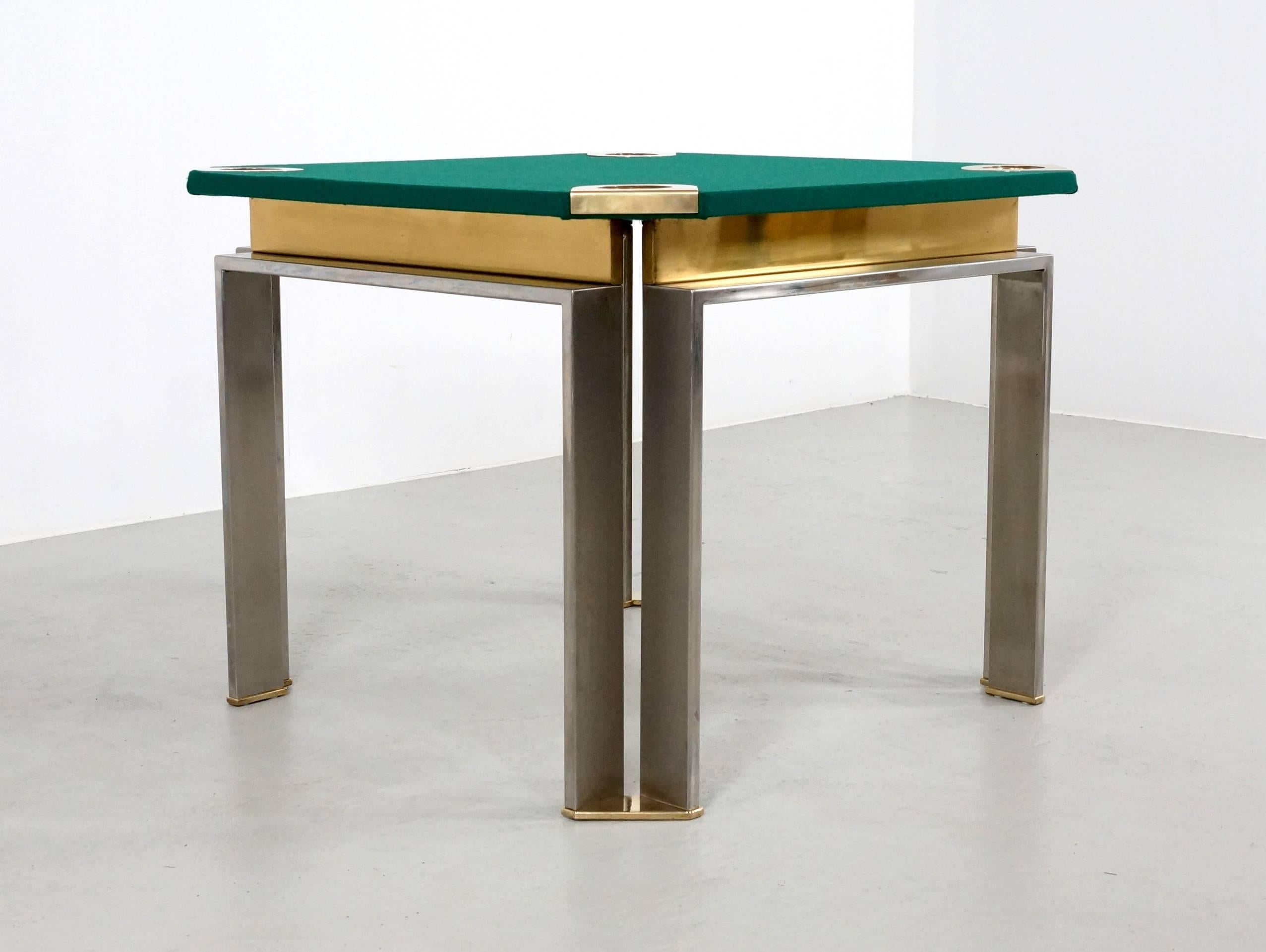 Mid-20th Century Game Table by Romeo Rega in Brass and Stainless Steel
