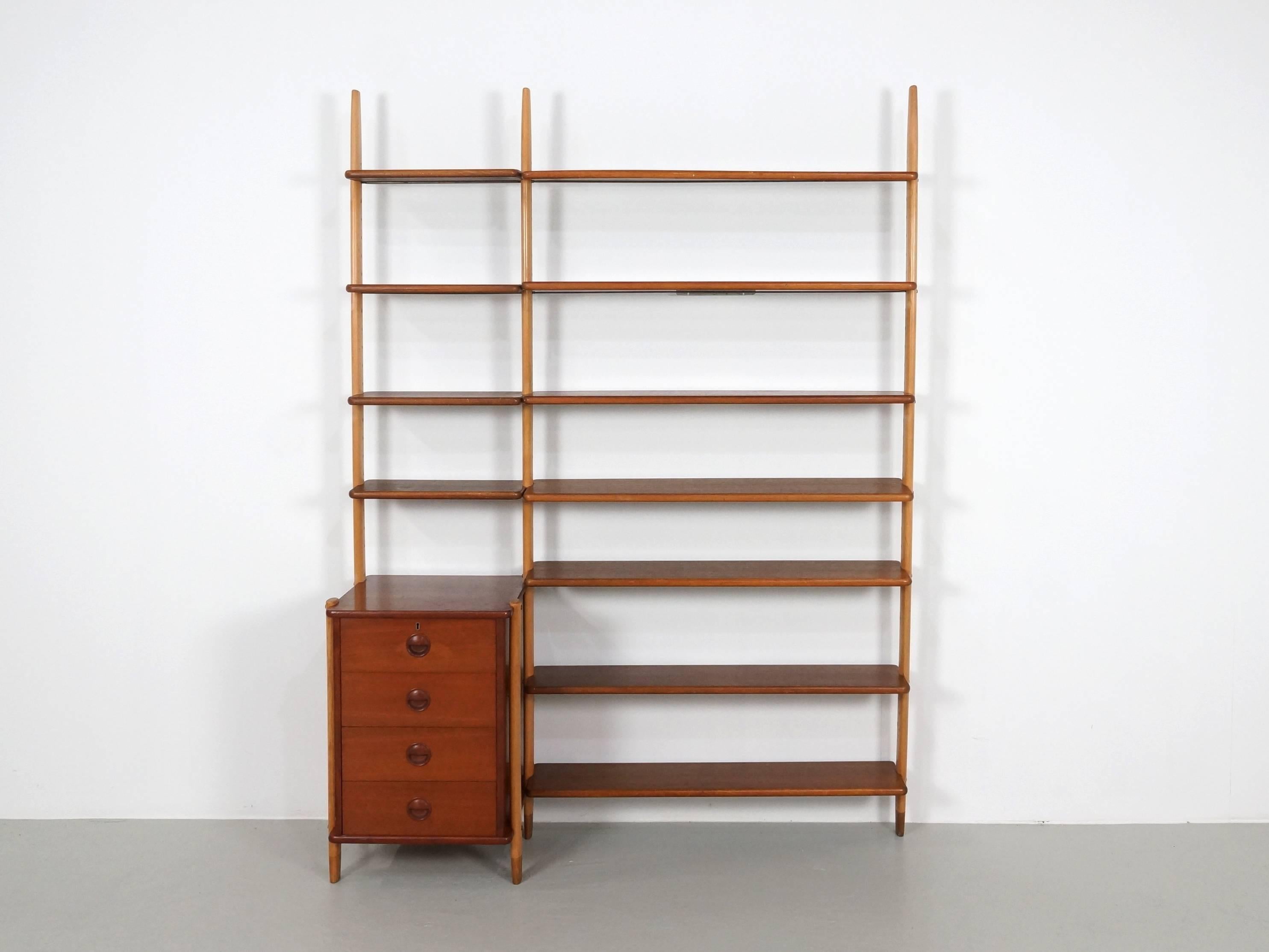 Oak William Watting Shelving Wall Unit with Cabinet for Fristho, 1960s