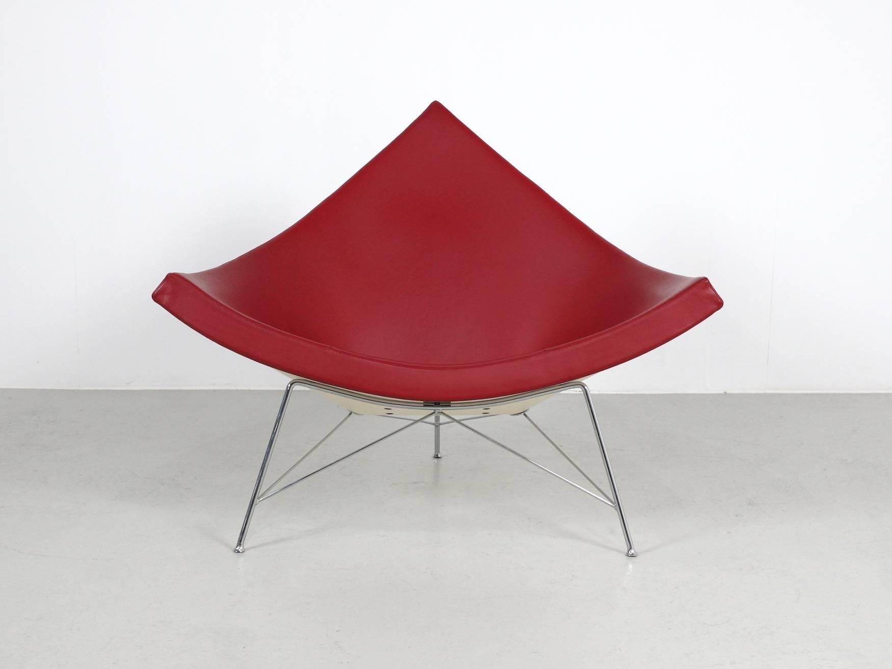 Mid-Century Modern Oxblood Red Leather Coconut Chair by George Nelson for Vitra
