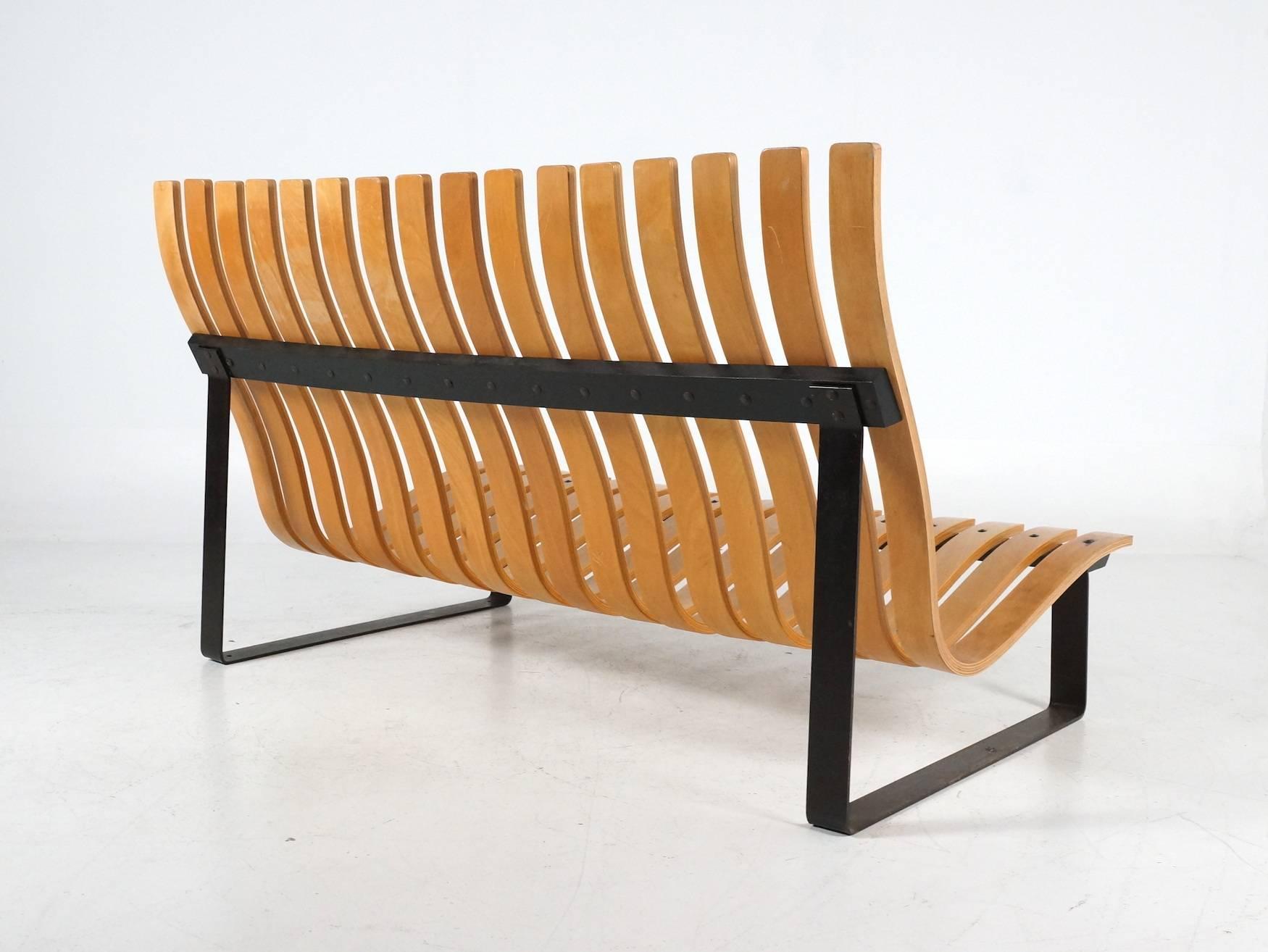 Dutch Bentwood Slatted Bench by Kho Liang Ie for Artifort, 1968