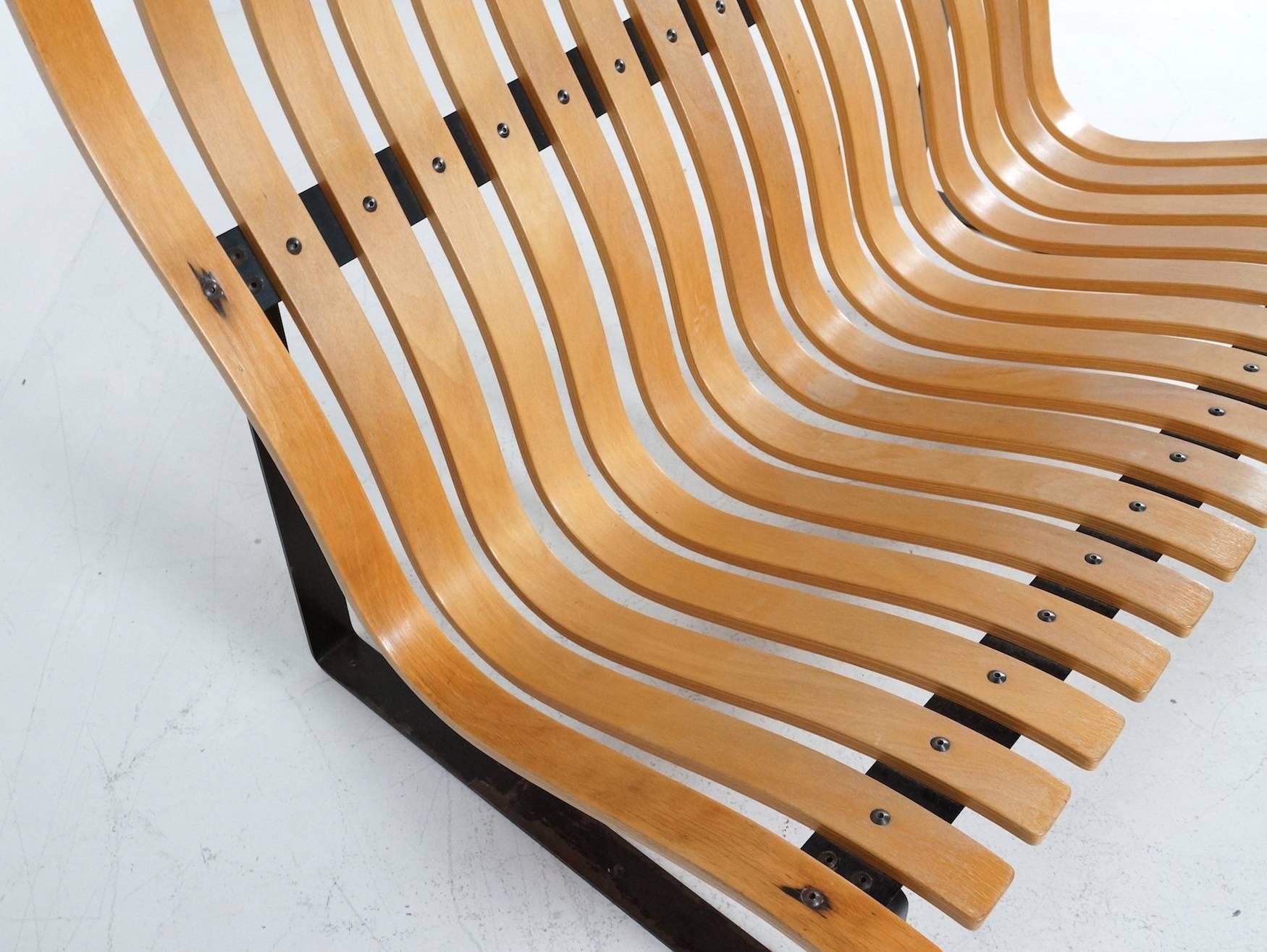 Metal Bentwood Slatted Bench by Kho Liang Ie for Artifort, 1968
