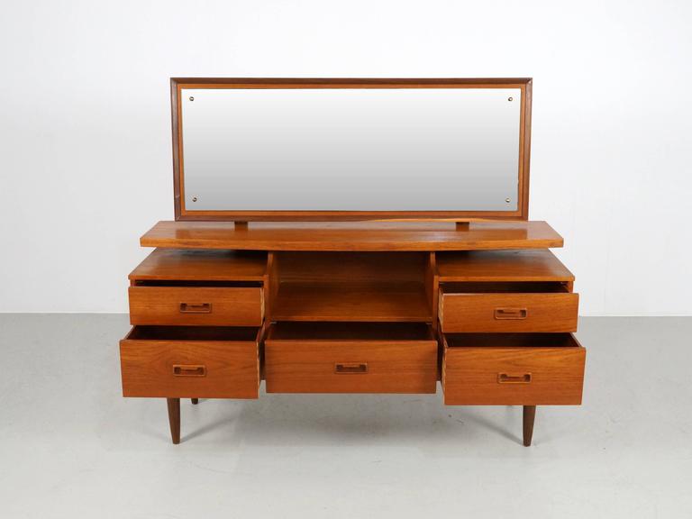 Danish Modern Teak Vanity Or Dressing Table With Mirror