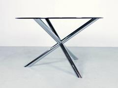 1970s Round Dining Table in Chrome and Smoked Glass by Roche Bobois