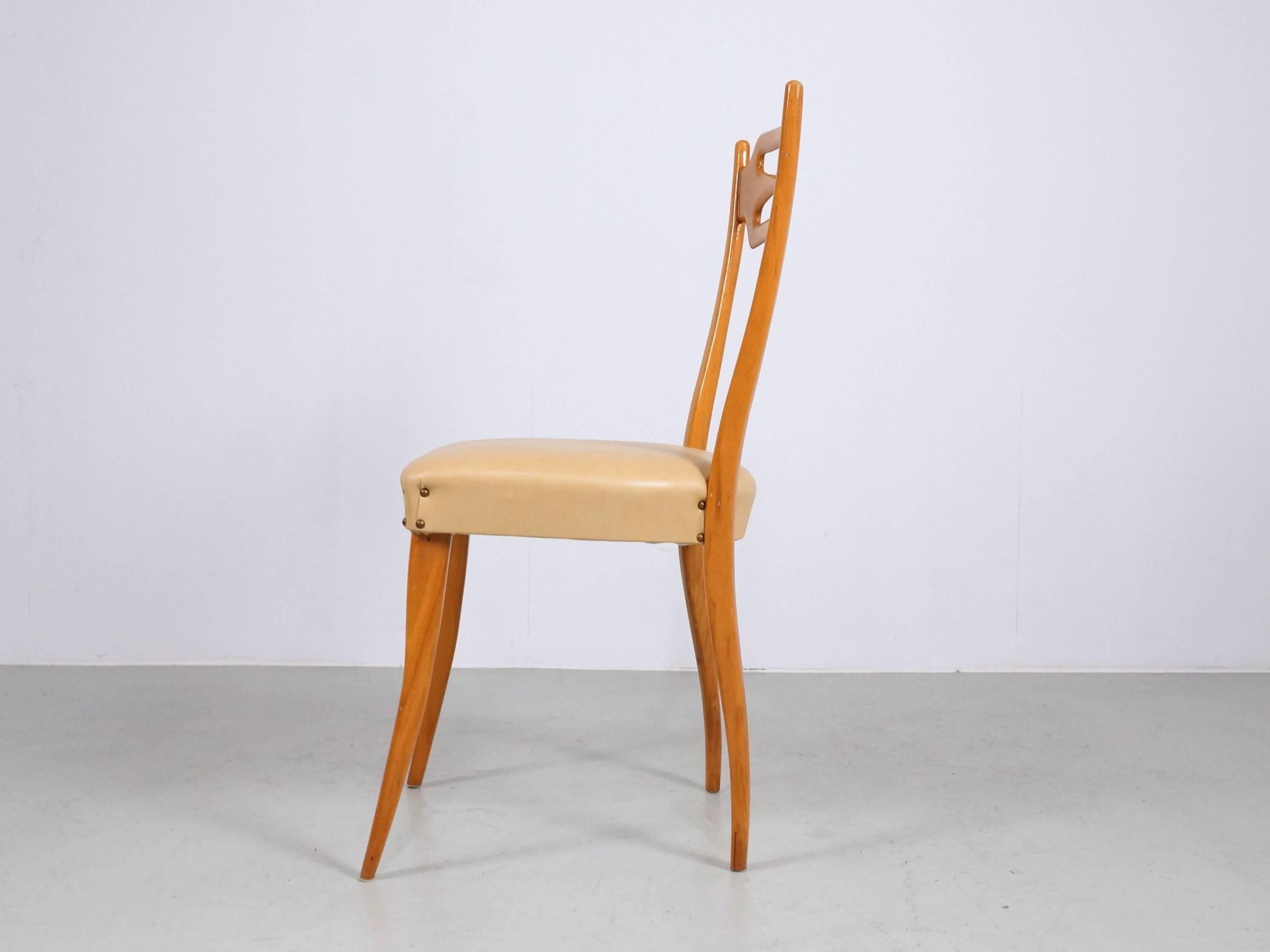 20th Century Italian Dining Chairs in Polished Maple Wood, Set of Six For Sale