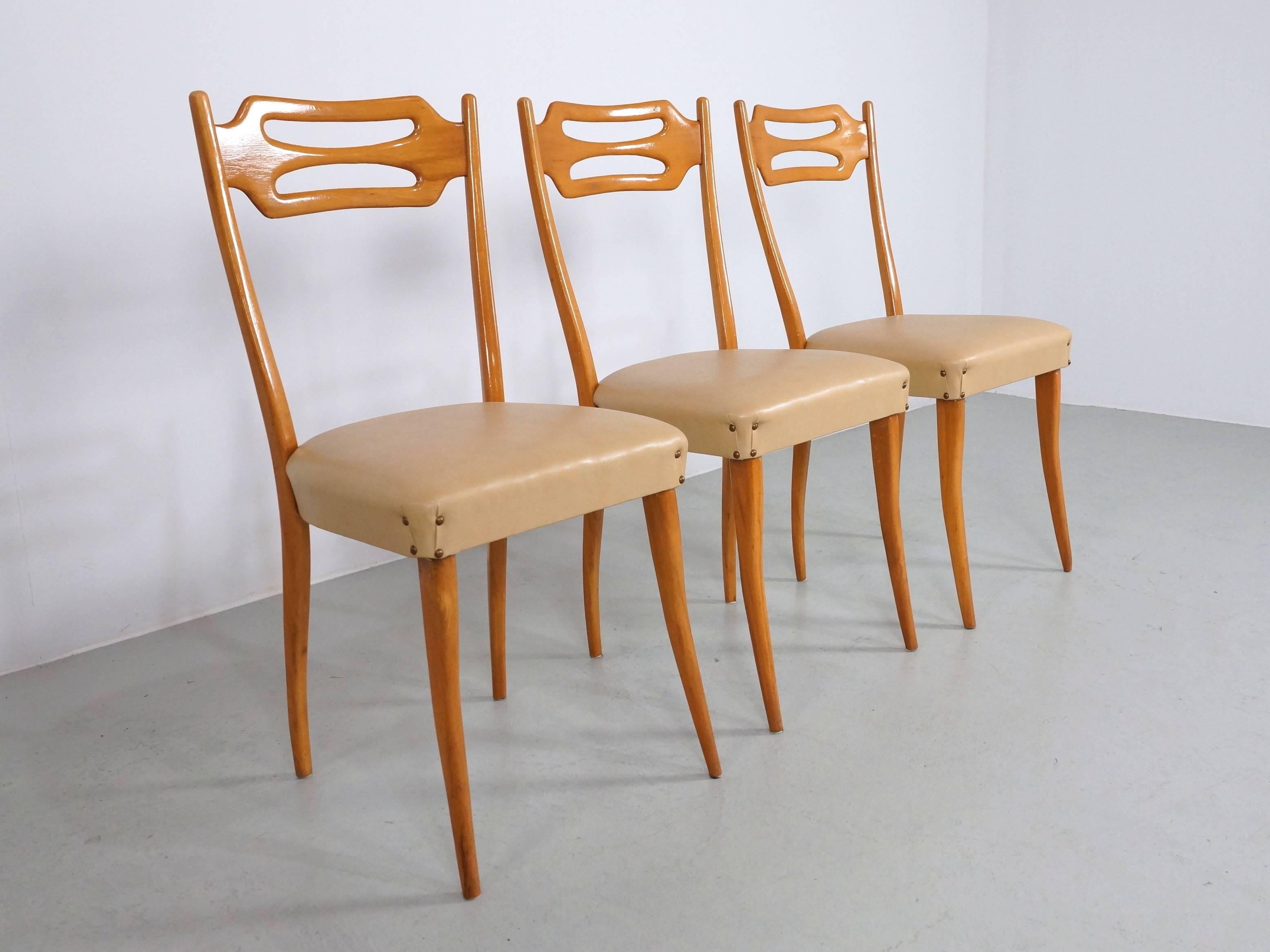 Italian Dining Chairs in Polished Maple Wood, Set of Six For Sale 3