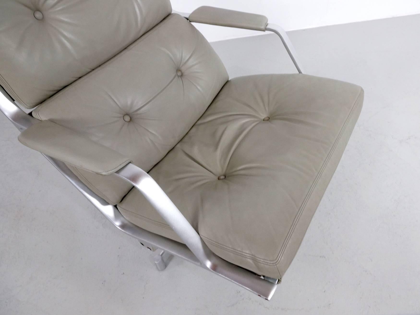 Aluminum Fabricius & Kastholm FK85 Grey Leather Lounge Chair for Kill International, 1962