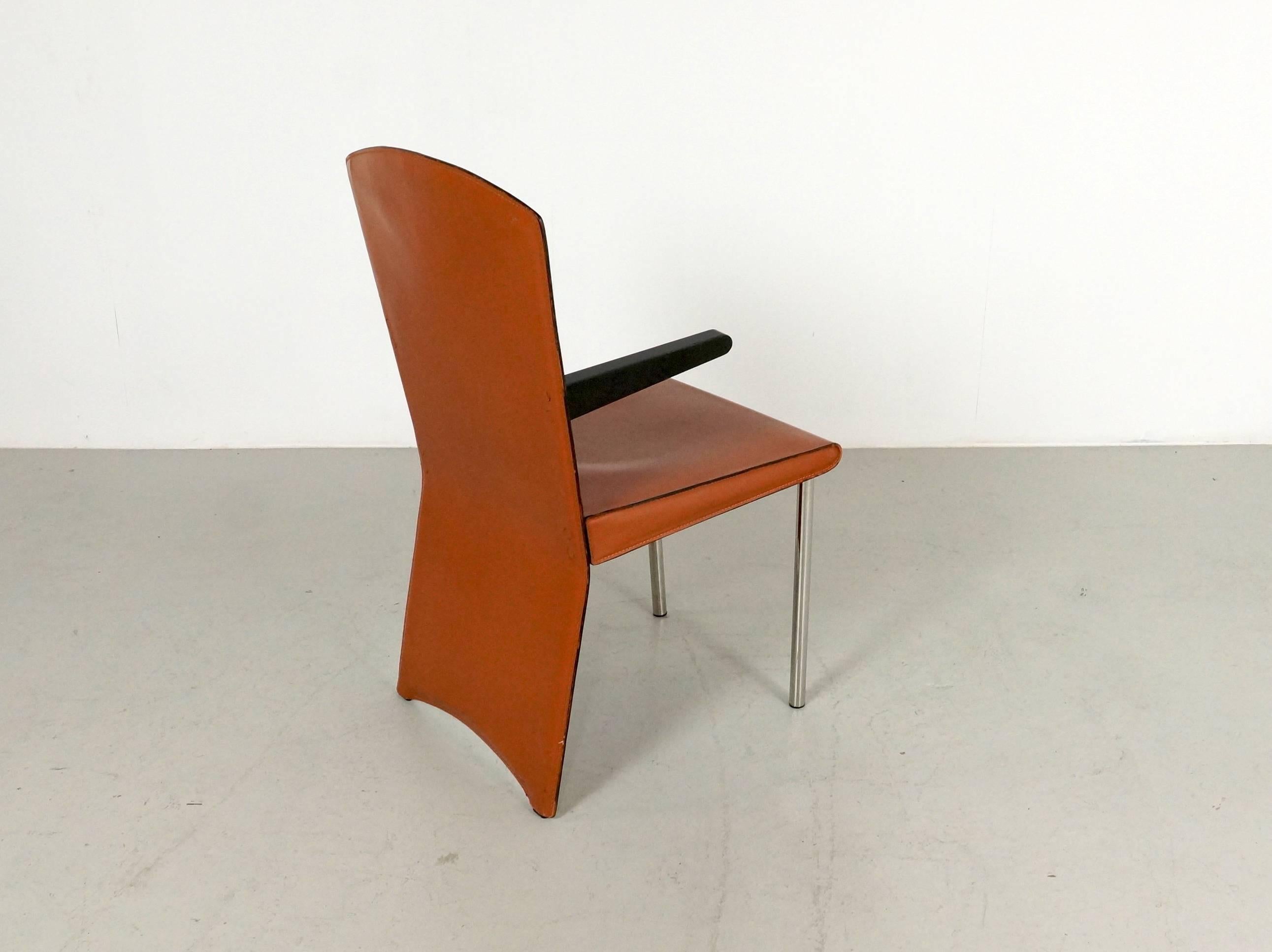 Mid-Century Modern Cognac Leather Dining Chairs by Andrea Branzi for Zanotta, 1980s