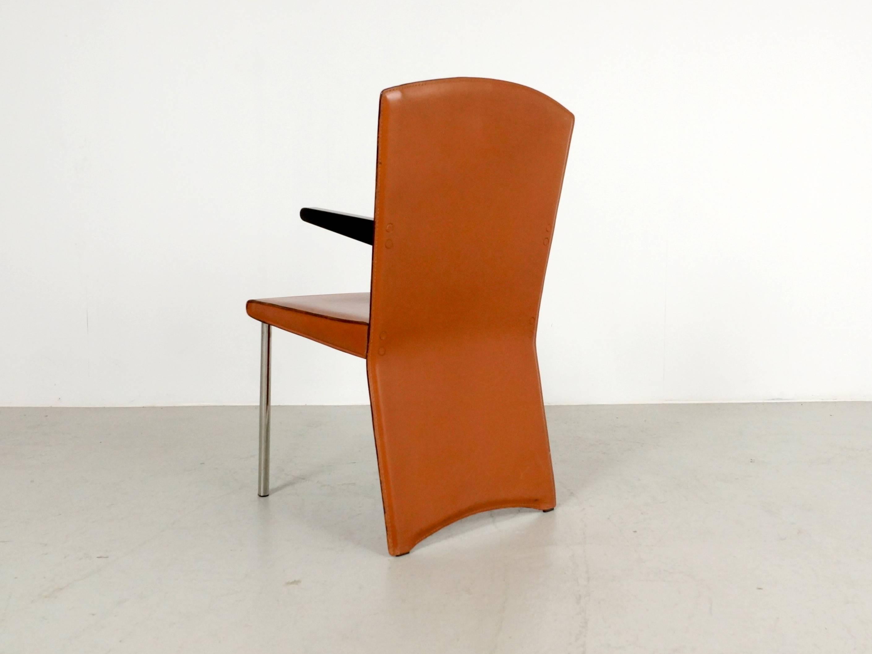 Italian Cognac Leather Dining Chairs by Andrea Branzi for Zanotta, 1980s