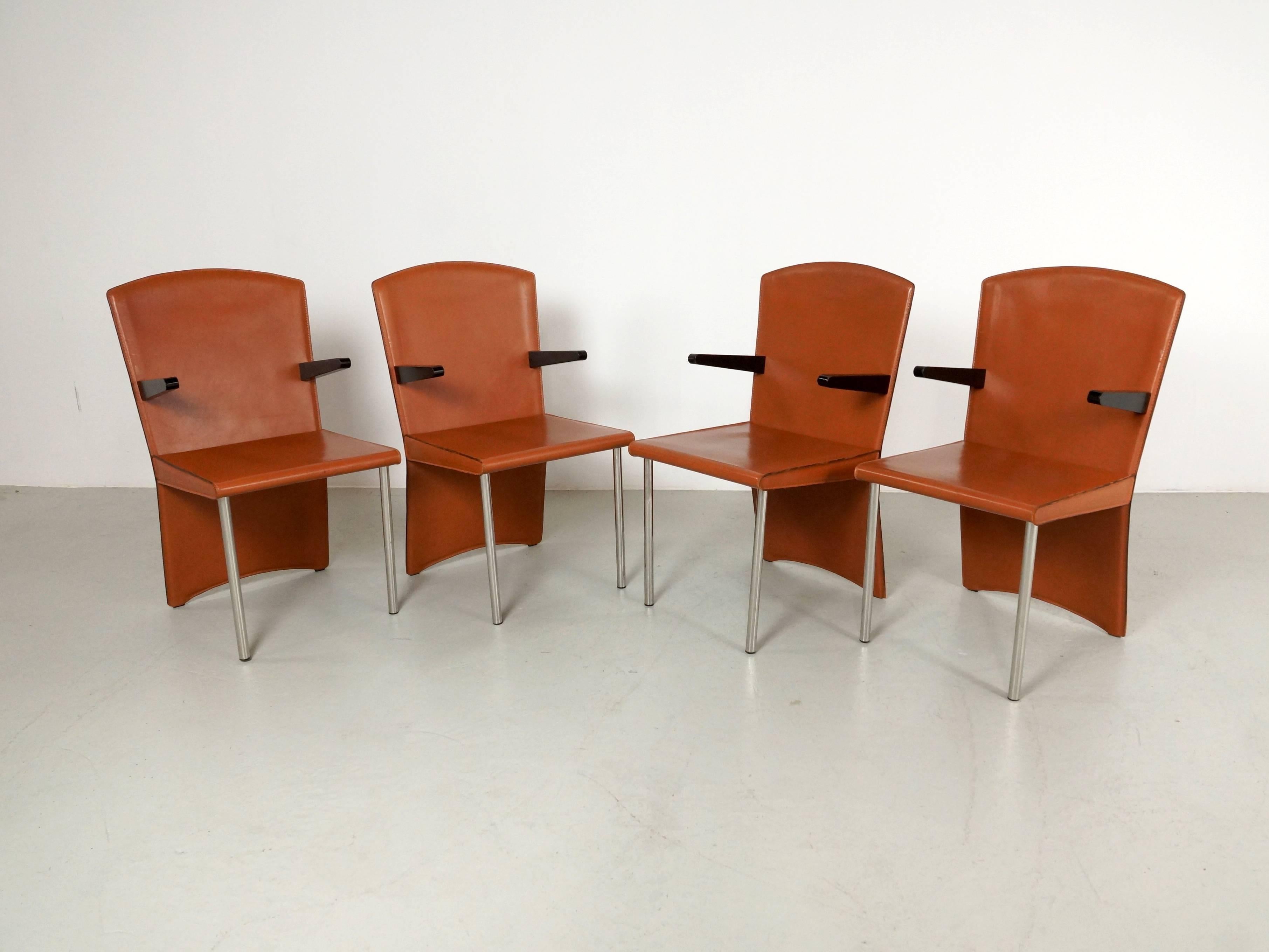 Cognac Leather Dining Chairs by Andrea Branzi for Zanotta, 1980s 4