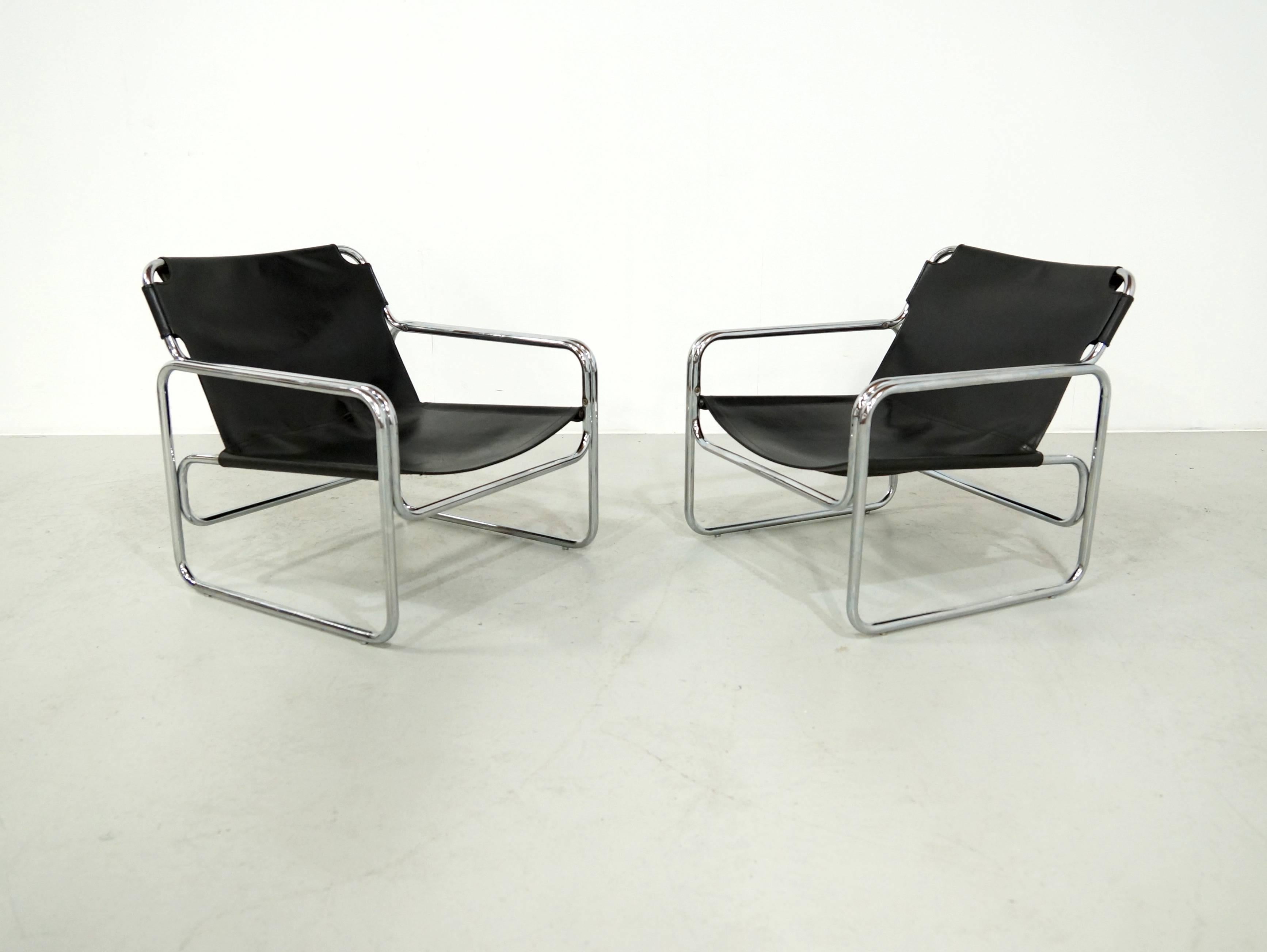 Pair of Antella Mosca Black Leather Lounge Chairs, Model Attico 1970, s  4