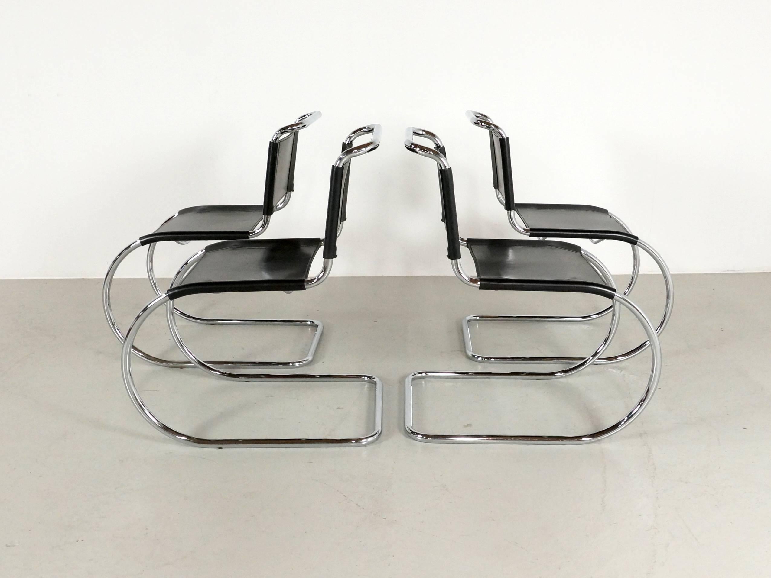Bauhaus Set of Four Mies Van Der Rohe MR10 Chairs Black Leather