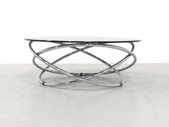 Italian Chrome Rings Coffee Table with Smoked Glass Top, 1960s