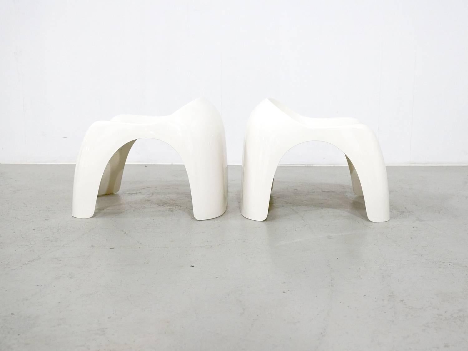 Space Age Set of Two Efebo Stackable Stools White ABS, Design by Stacy Dukes, 1960 For Sale