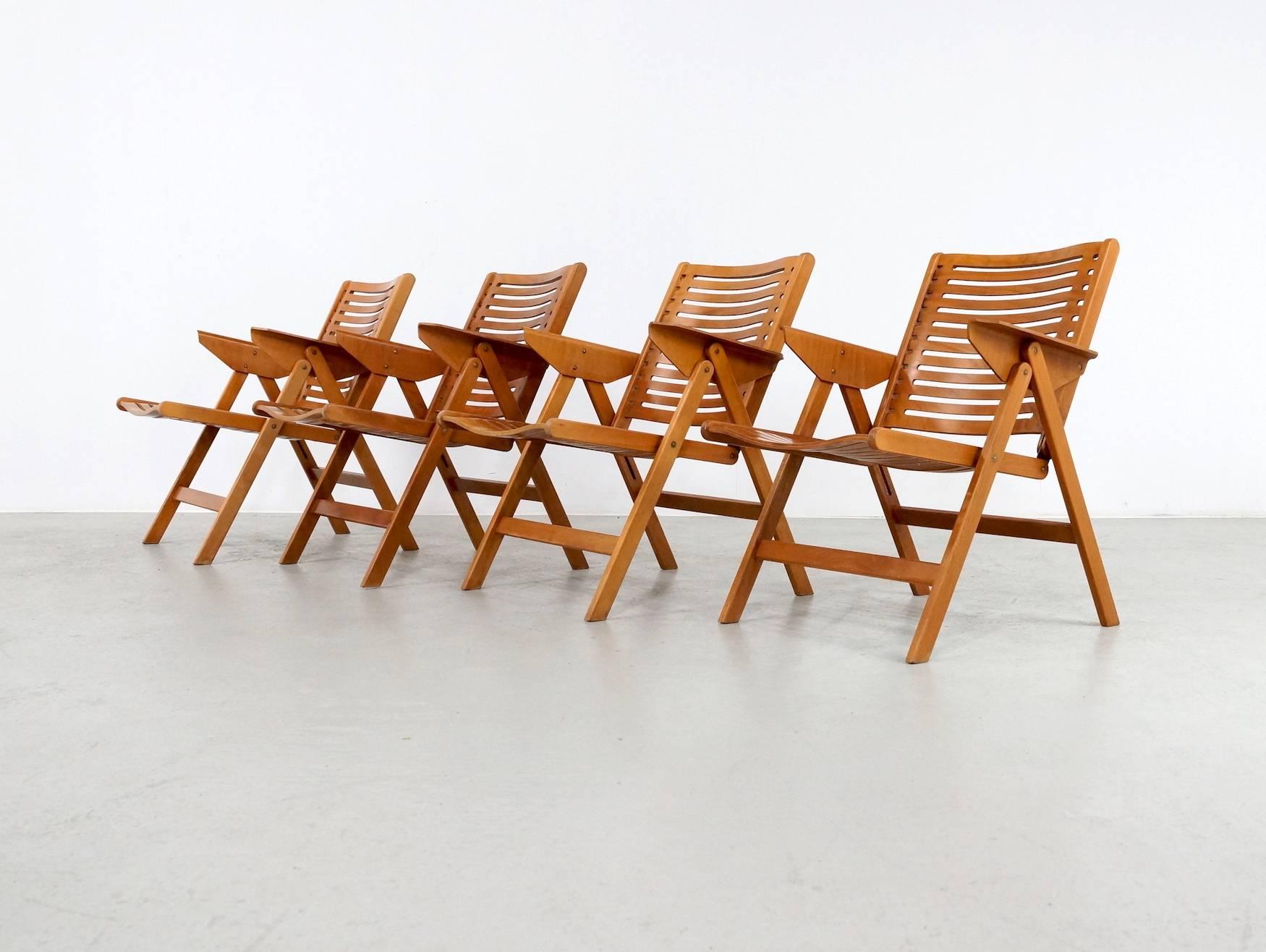 Mid-Century Modern Beechwood Rex Folding Easy Chairs by Niko Kralj, Set of Four
