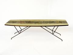 Large Stunning Italian Glass Mosaic Coffee Table, 1950s on Brass Legs
