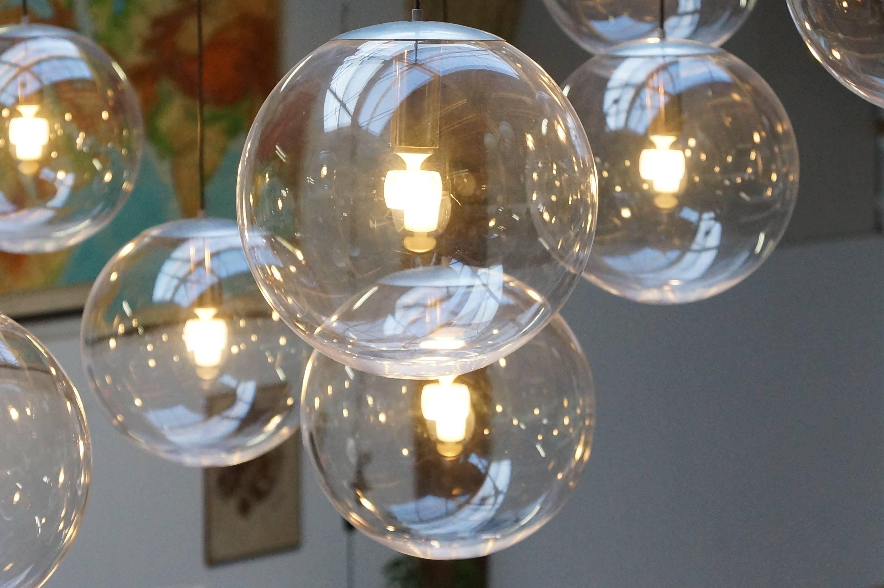 20th Century 1970s Large Chandelier by Frank Ligtelijn for Raak Amsterdam with 14 Light Balls