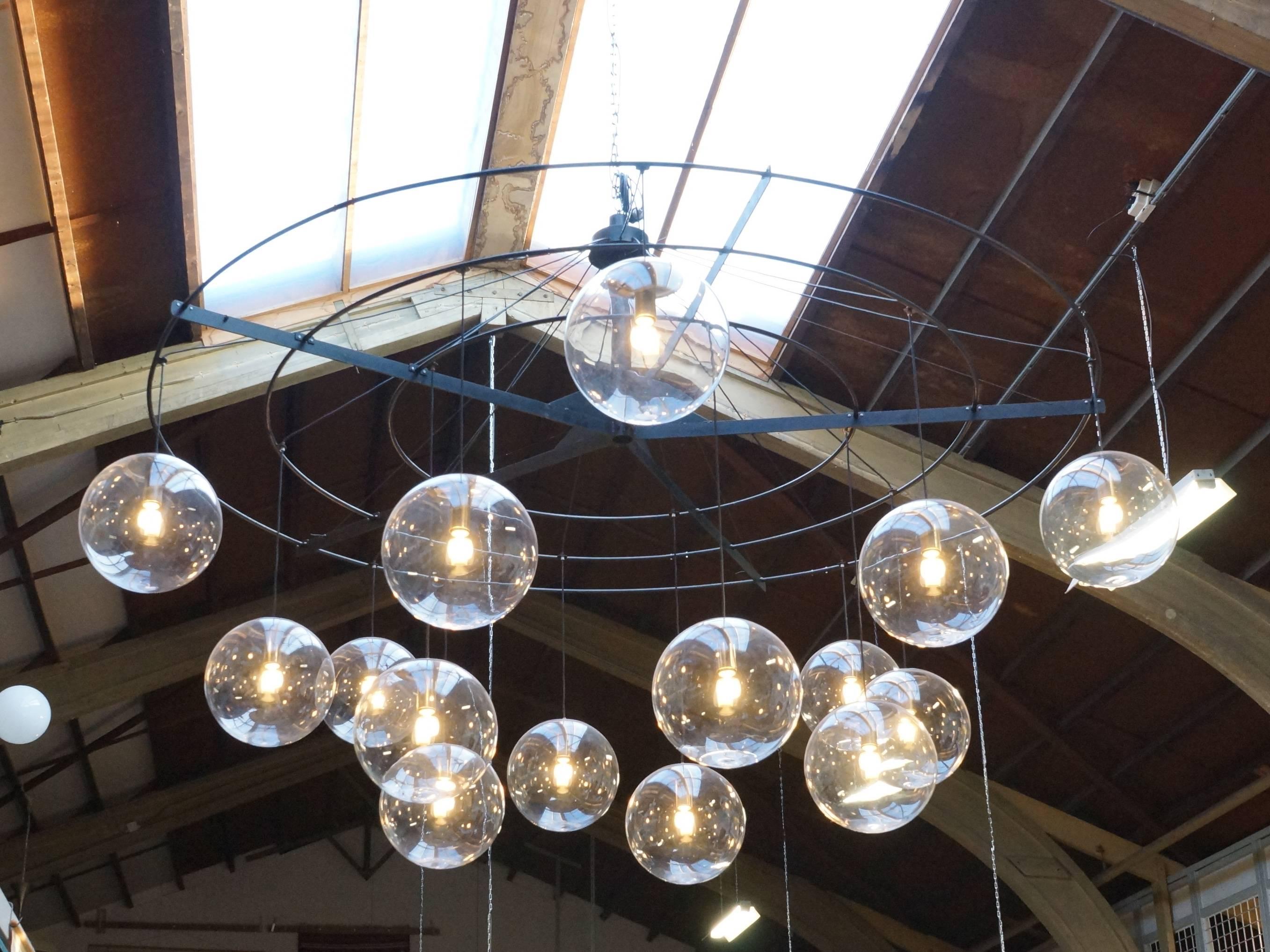 Acrylic 1970s Large Chandelier by Frank Ligtelijn for Raak Amsterdam with 14 Light Balls