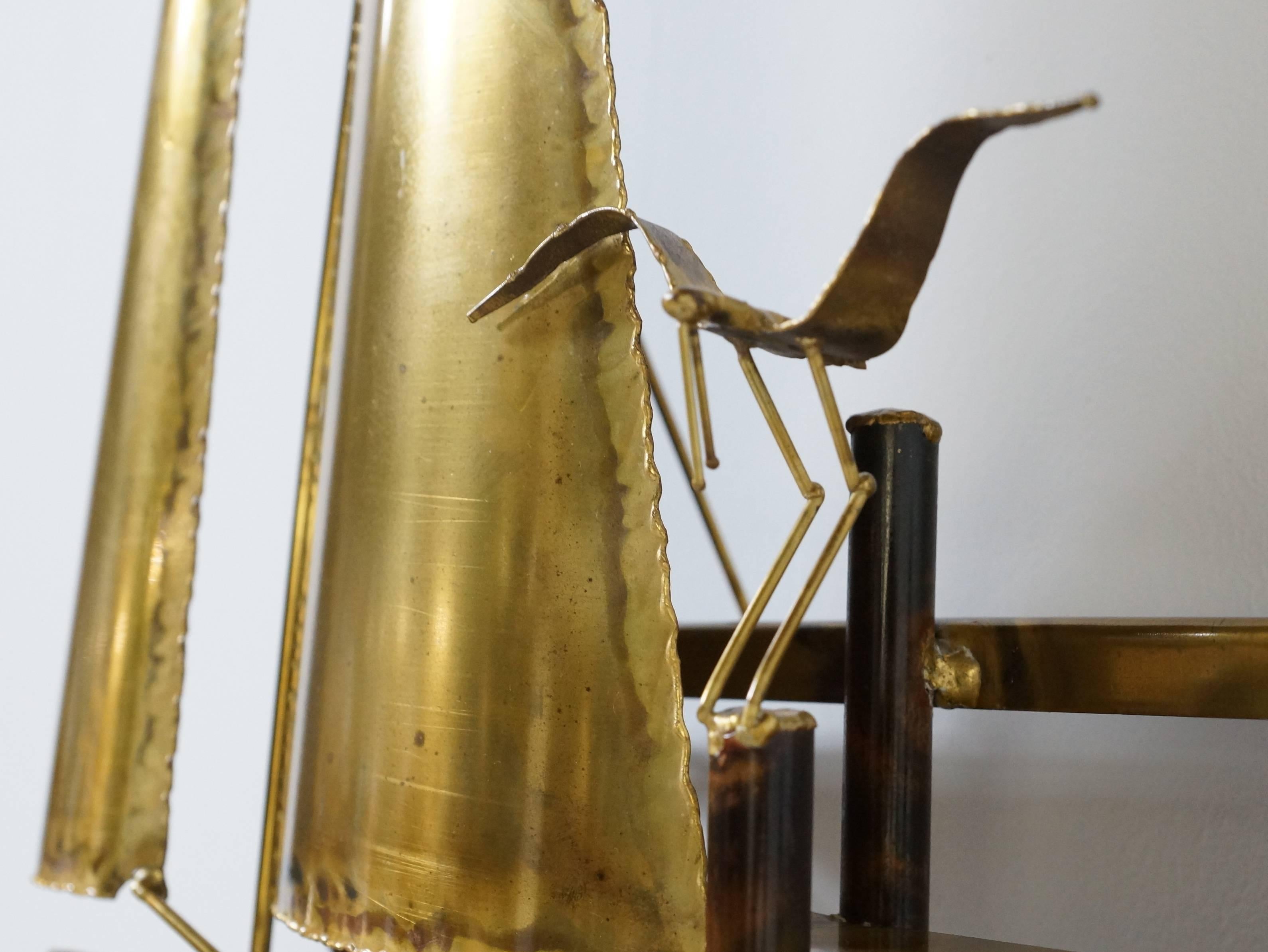 American Brutalist Brass Sculpture Sailing Boat Cliff Hyink, 1970s For Sale