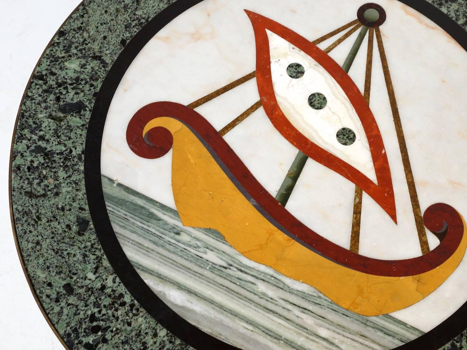 Inlay Italian Figurative Marble Side Table