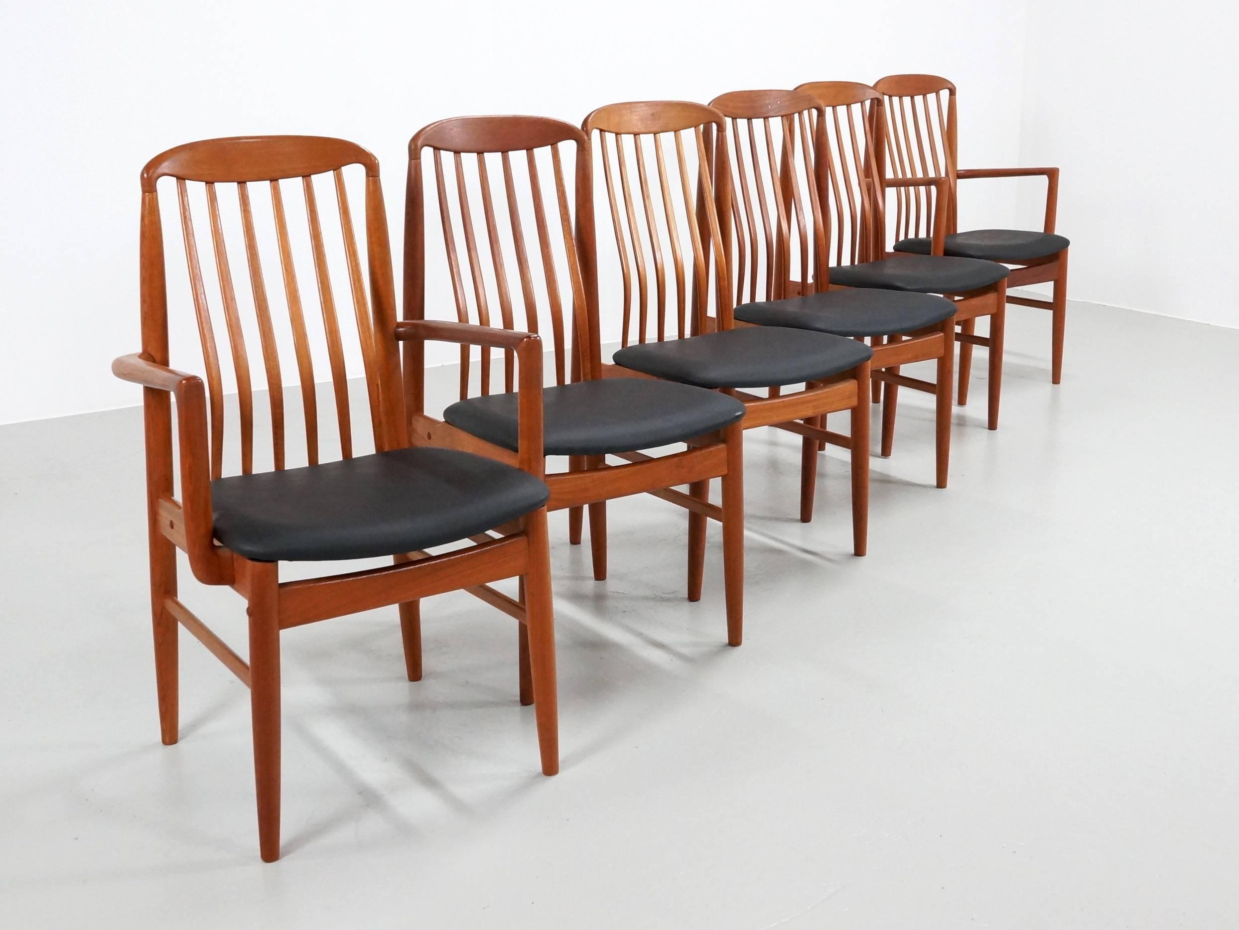 Six Danish Modern Teak Dining Chairs by Benny Linden For Sale 1