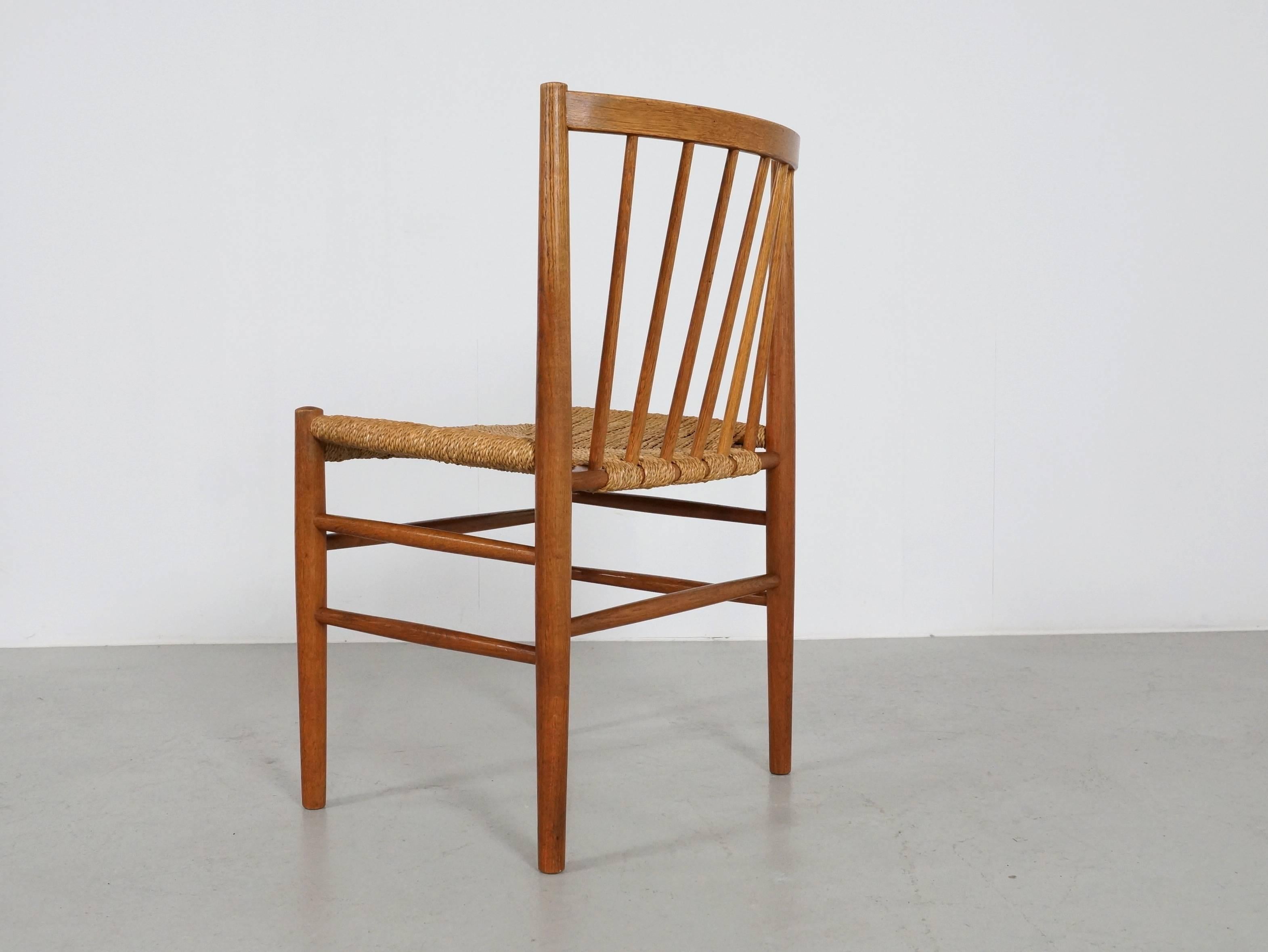 Scandinavian Modern Scandinavian Dining Chairs by Jørgen Bækmark in Oak and Paper Cord, Set of Four For Sale