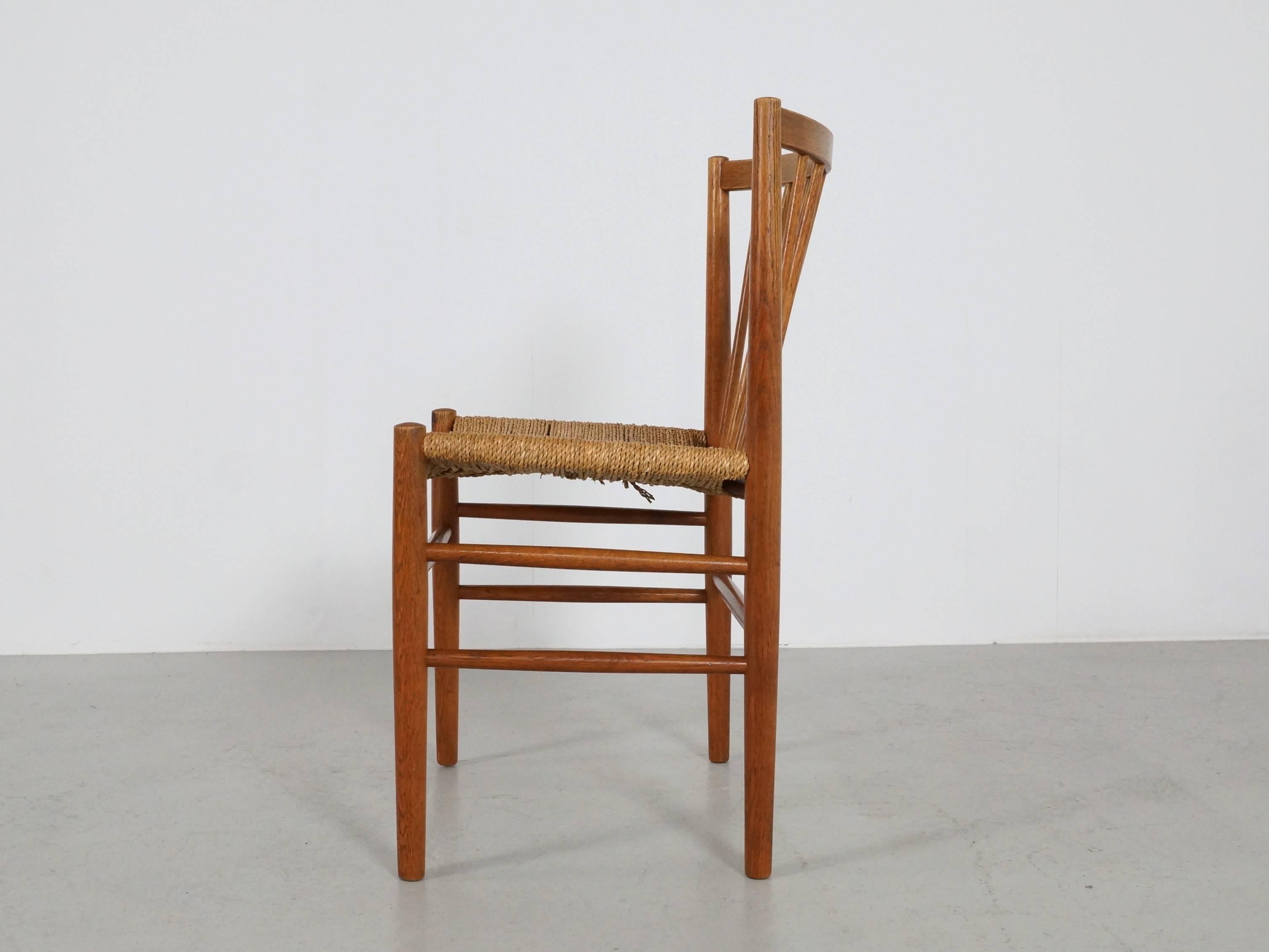 Danish Scandinavian Dining Chairs by Jørgen Bækmark in Oak and Paper Cord, Set of Four For Sale