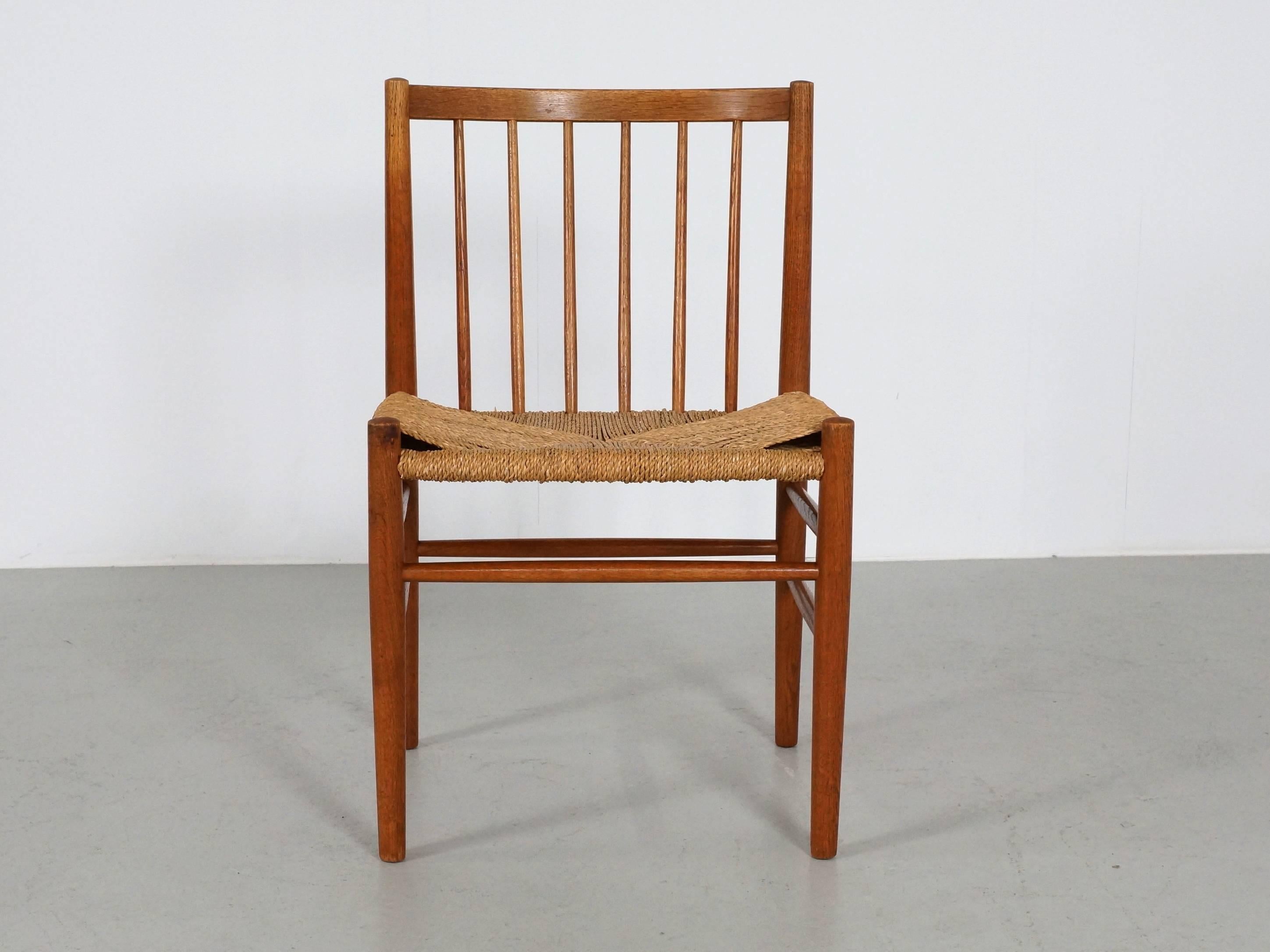 Papercord Scandinavian Dining Chairs by Jørgen Bækmark in Oak and Paper Cord, Set of Four For Sale