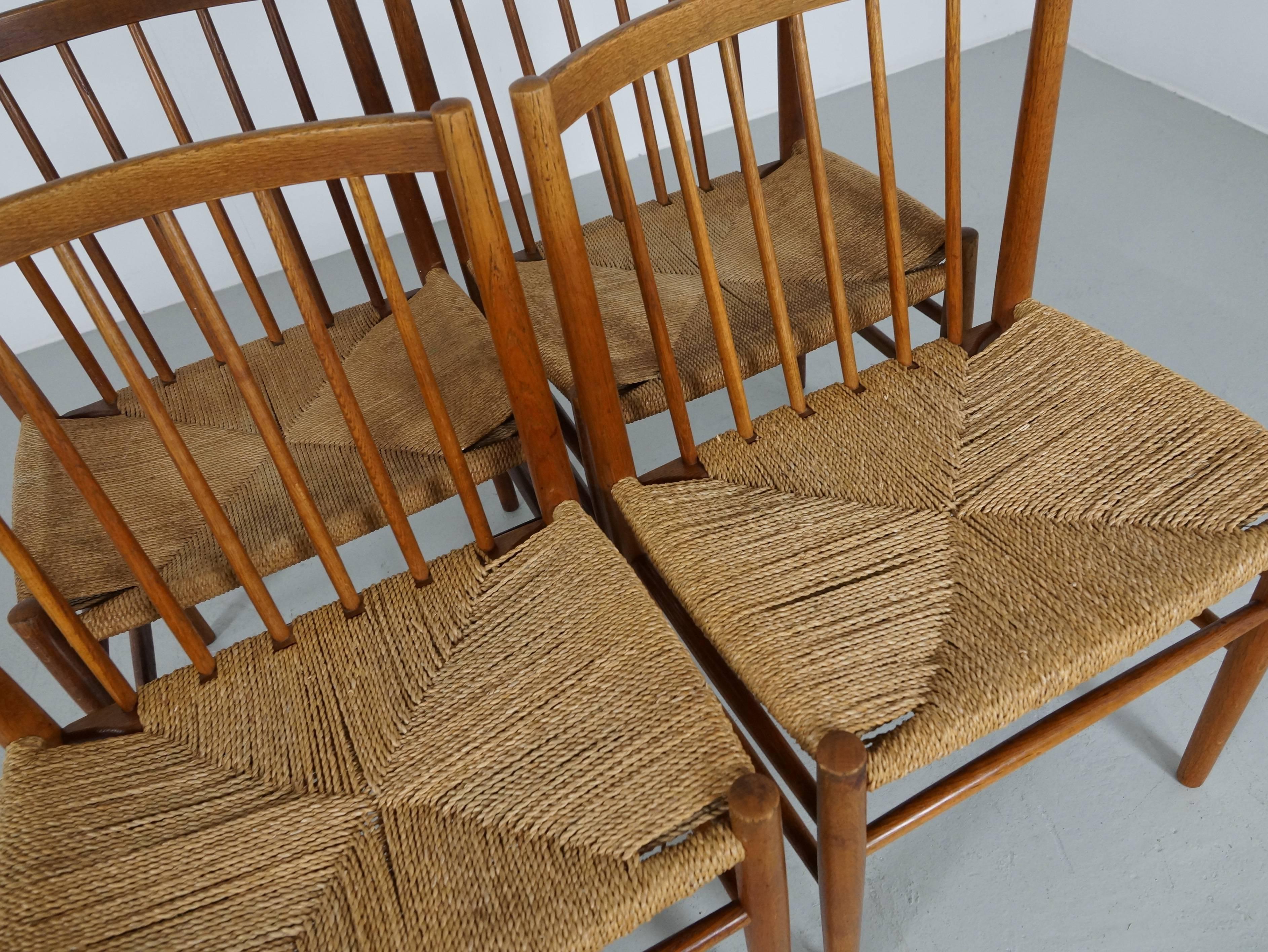 Scandinavian Dining Chairs by Jørgen Bækmark in Oak and Paper Cord, Set of Four For Sale 1