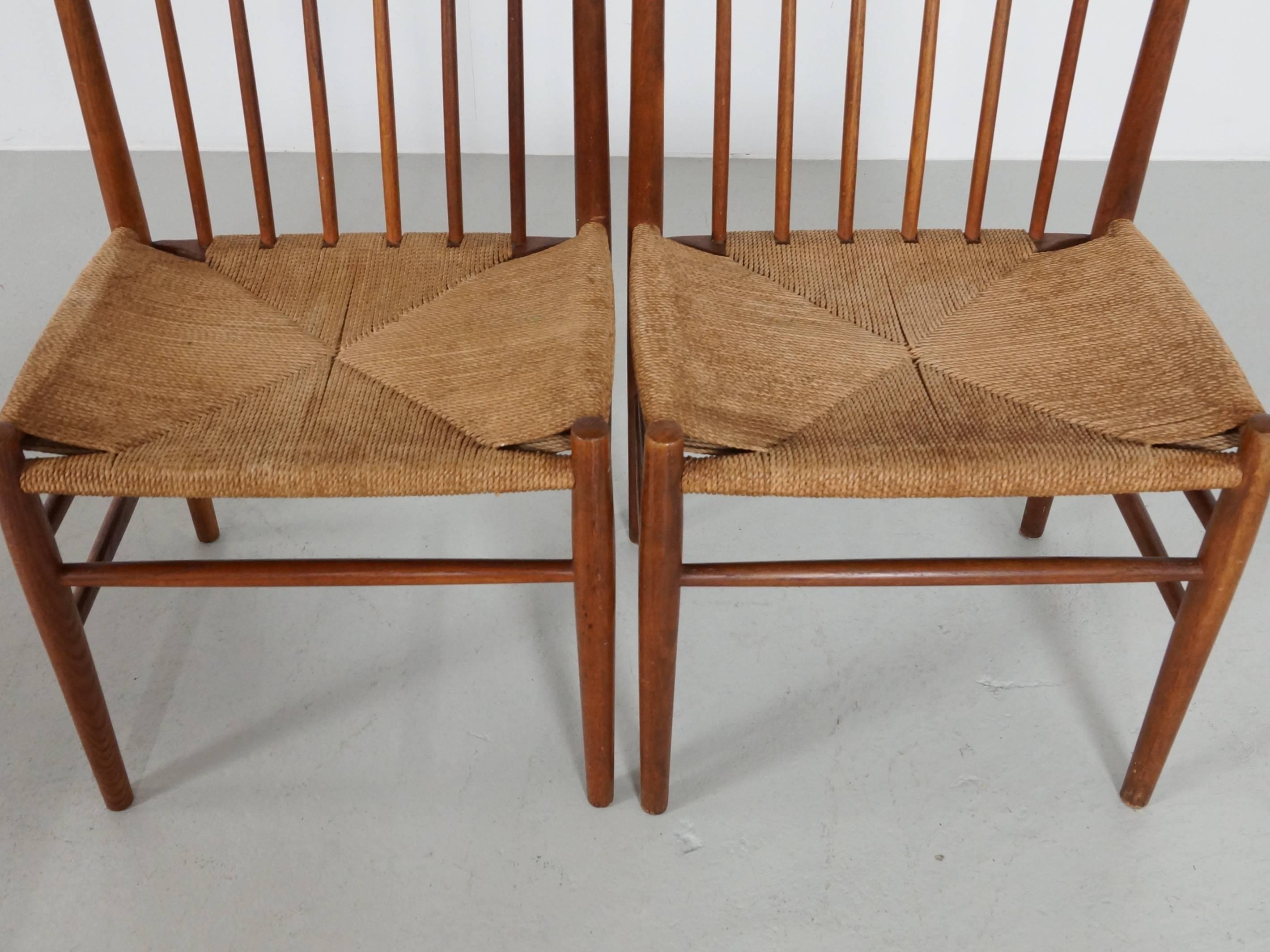 Scandinavian Dining Chairs by Jørgen Bækmark in Oak and Paper Cord, Set of Four For Sale 2