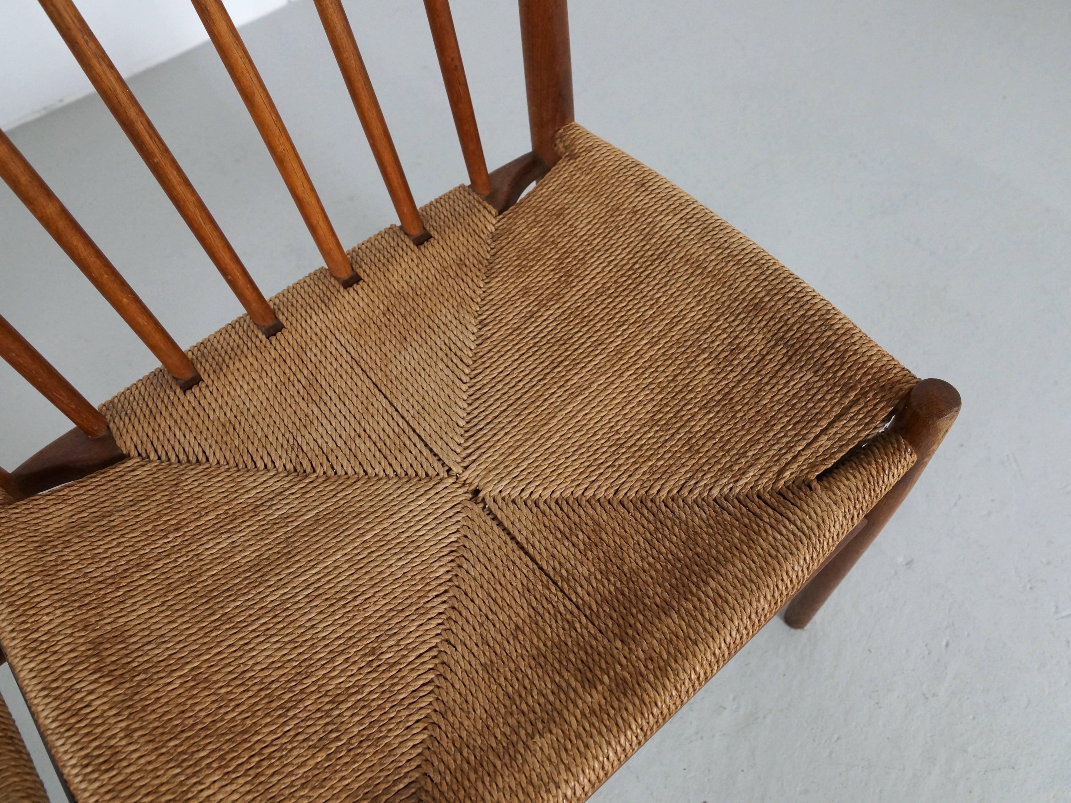 Scandinavian Dining Chairs by Jørgen Bækmark in Oak and Paper Cord, Set of Four For Sale 3