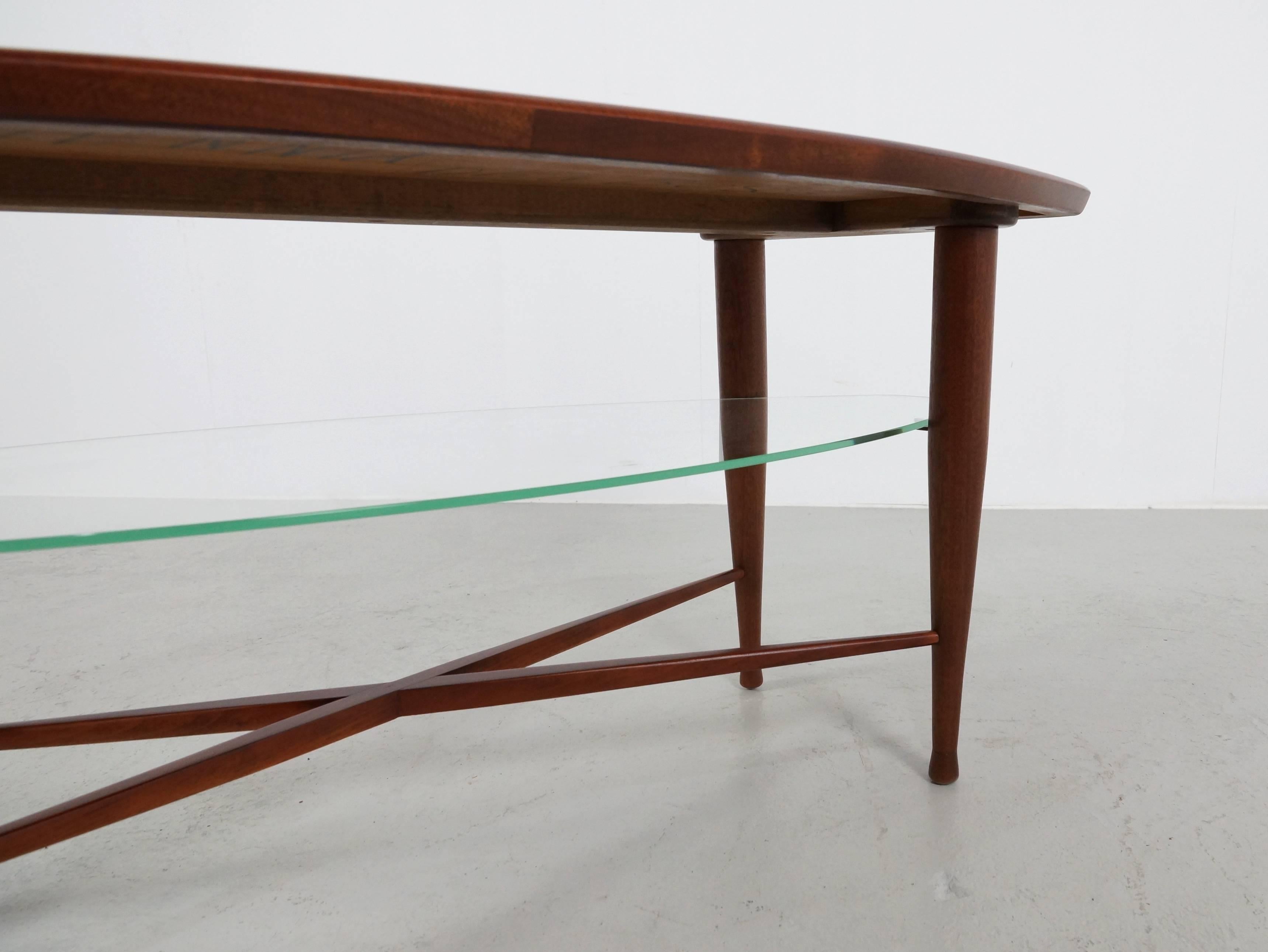 20th Century Teak Coffee Table with Glass Magazine Shelve Underneath For Sale