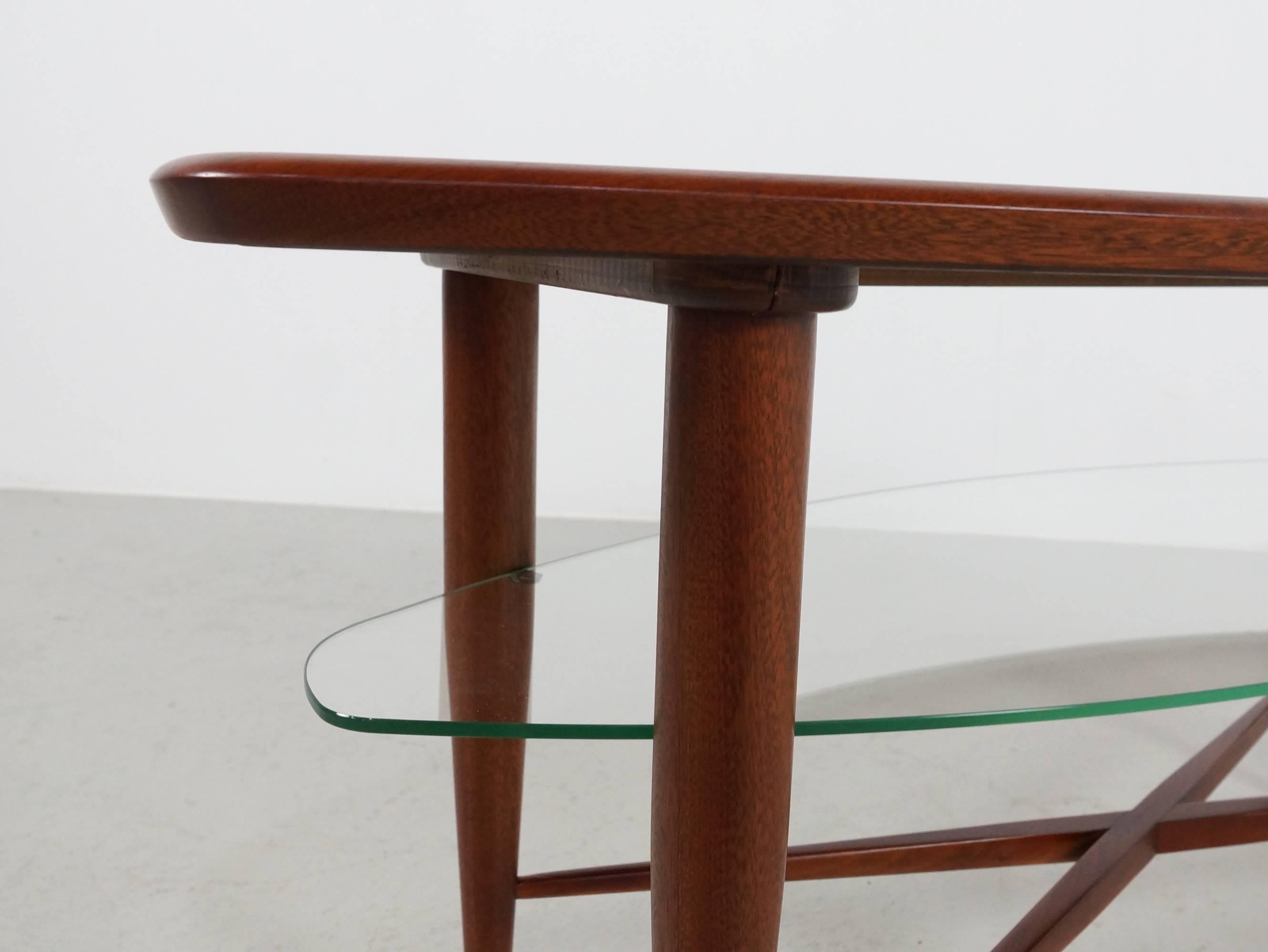 Teak Coffee Table with Glass Magazine Shelve Underneath For Sale 1