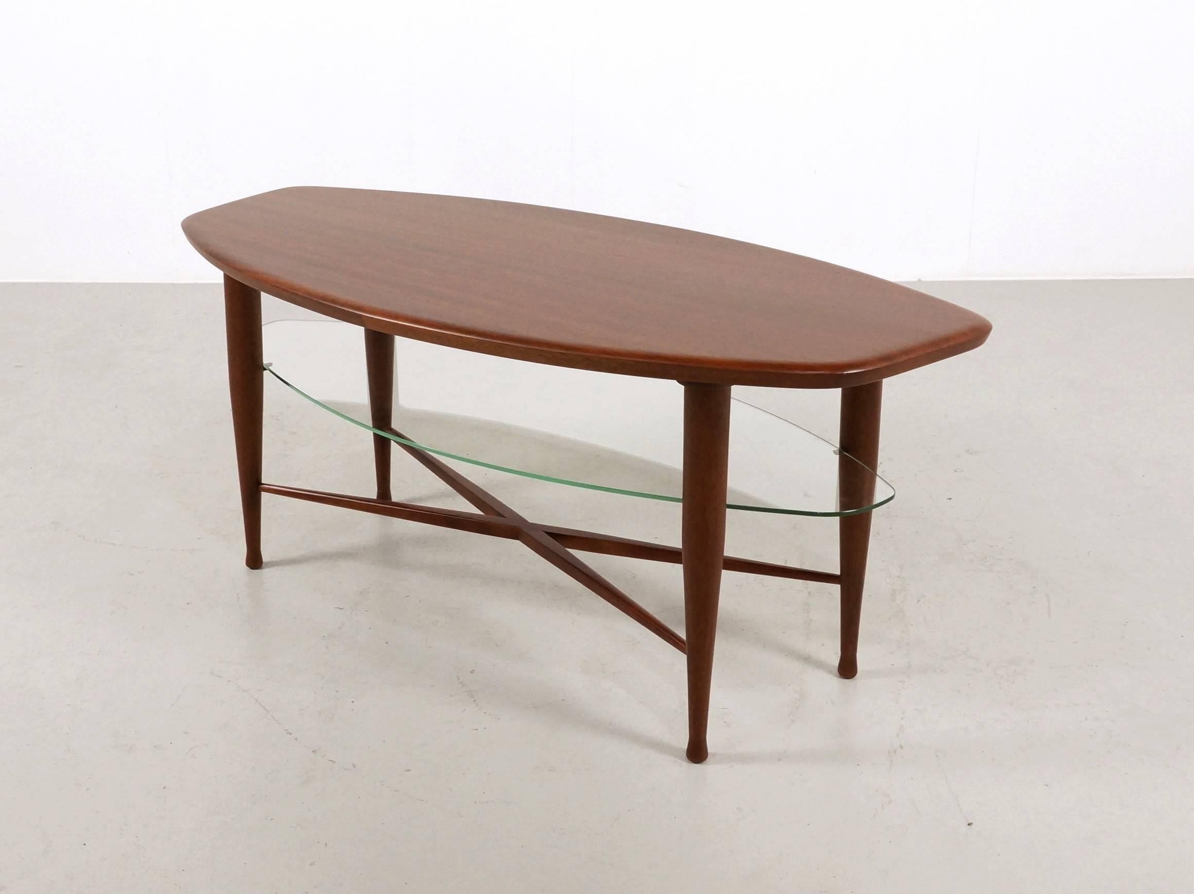 Teak Coffee Table with Glass Magazine Shelve Underneath For Sale 2