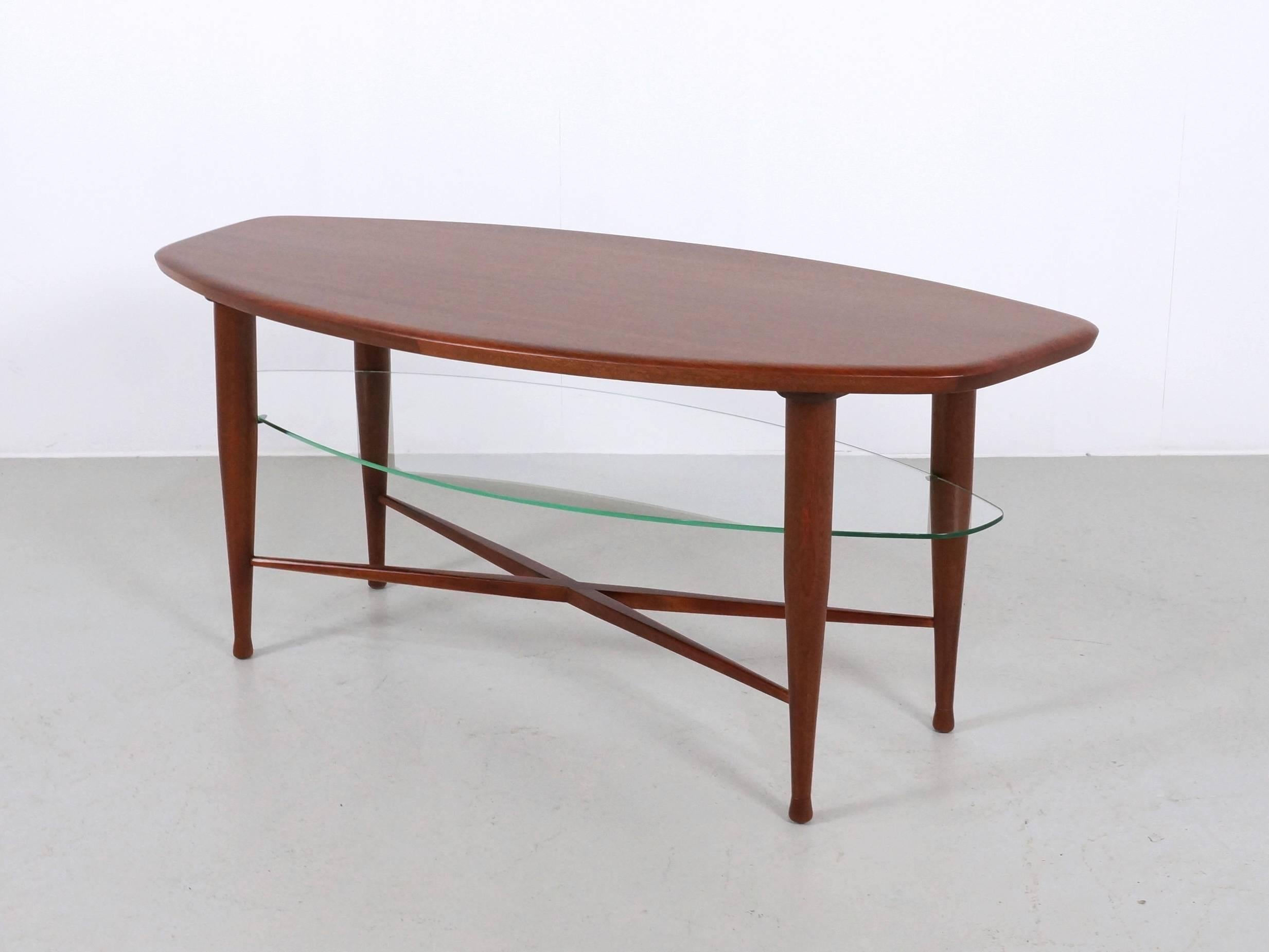 Teak Coffee Table with Glass Magazine Shelve Underneath For Sale 3