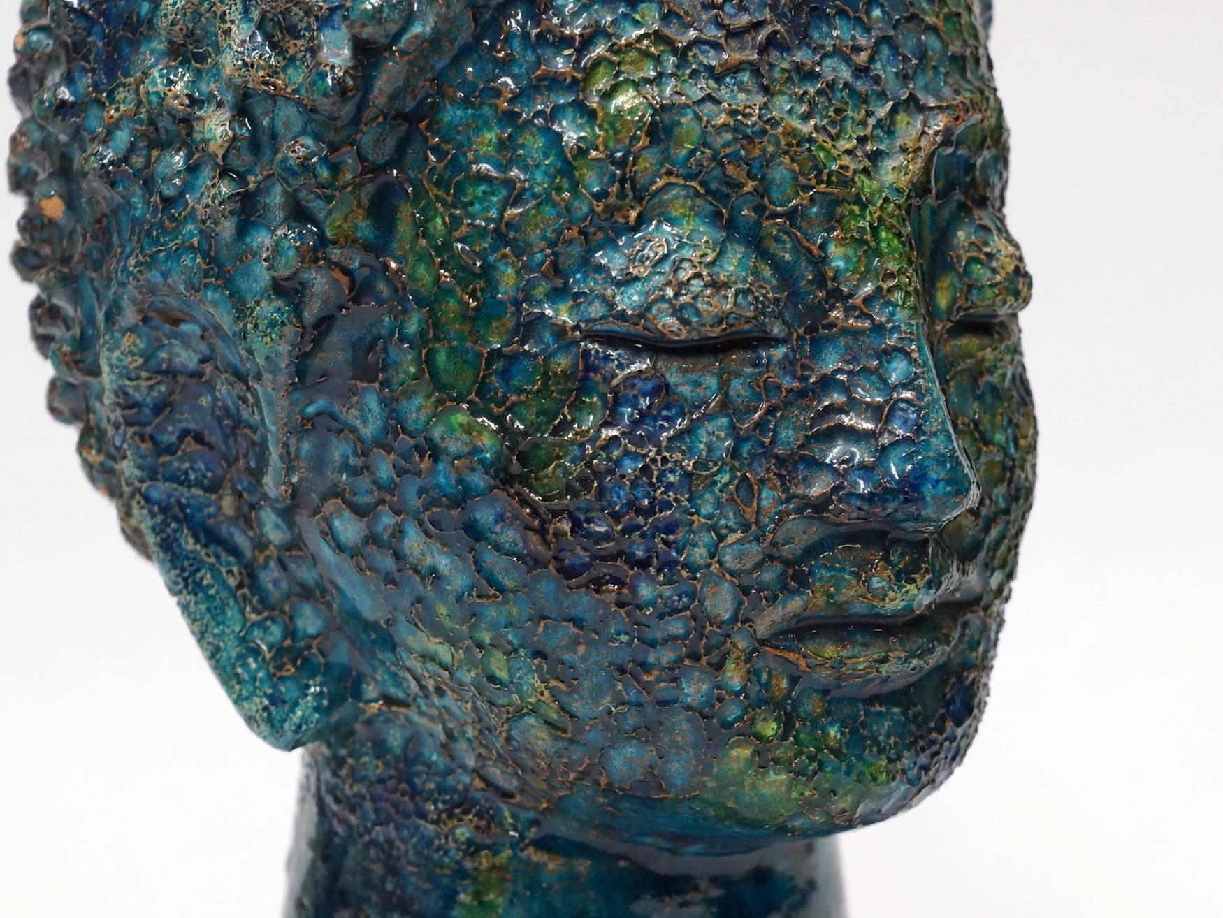Ceramic Bitossi Buddha Head Sculpture by Aldo Londi, Italy, 1960s
