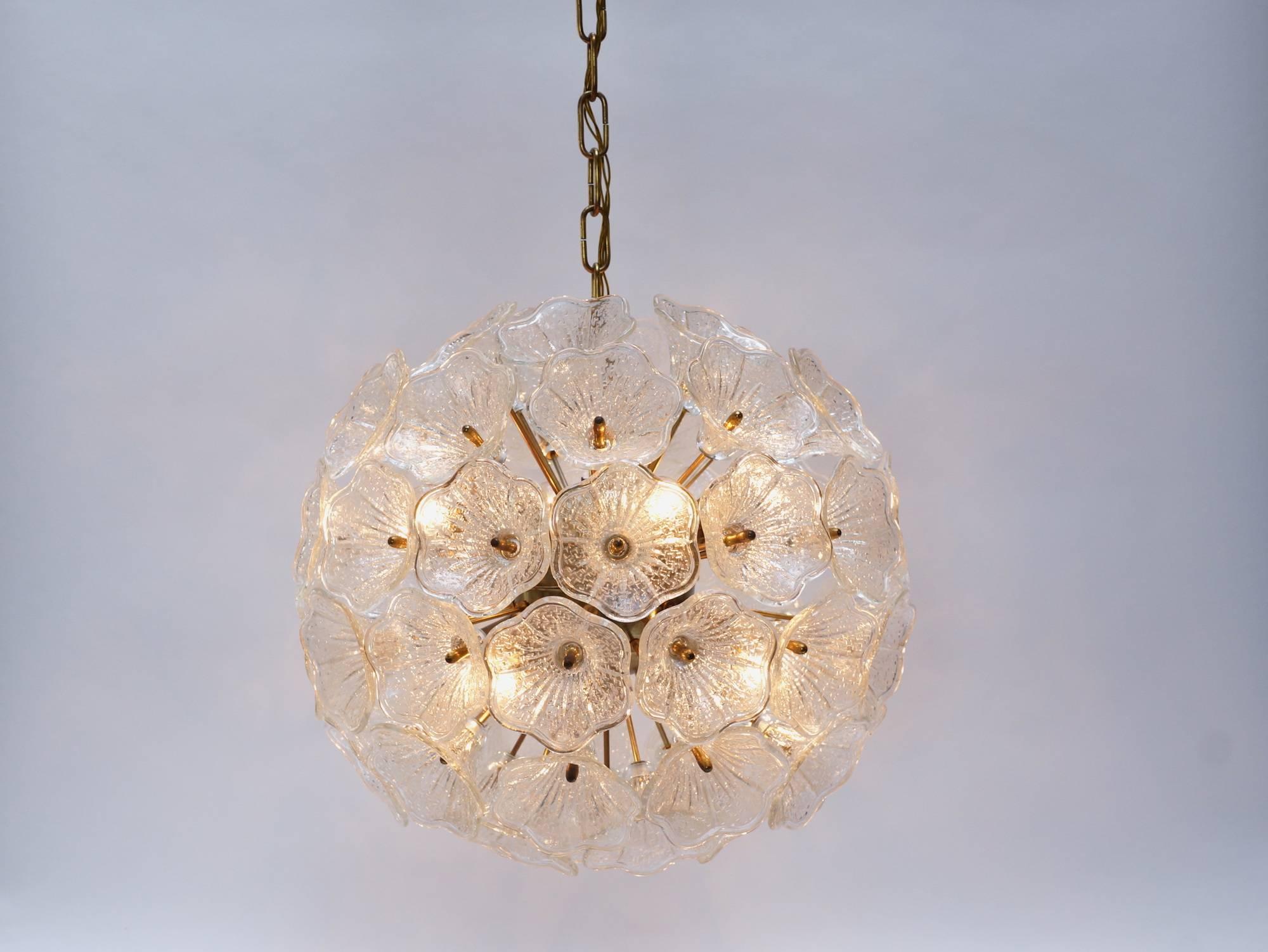 Brass and Glass Murano Glass Flower Chandelier, Italy, 1960s In Good Condition In 's Heer Arendskerke, NL