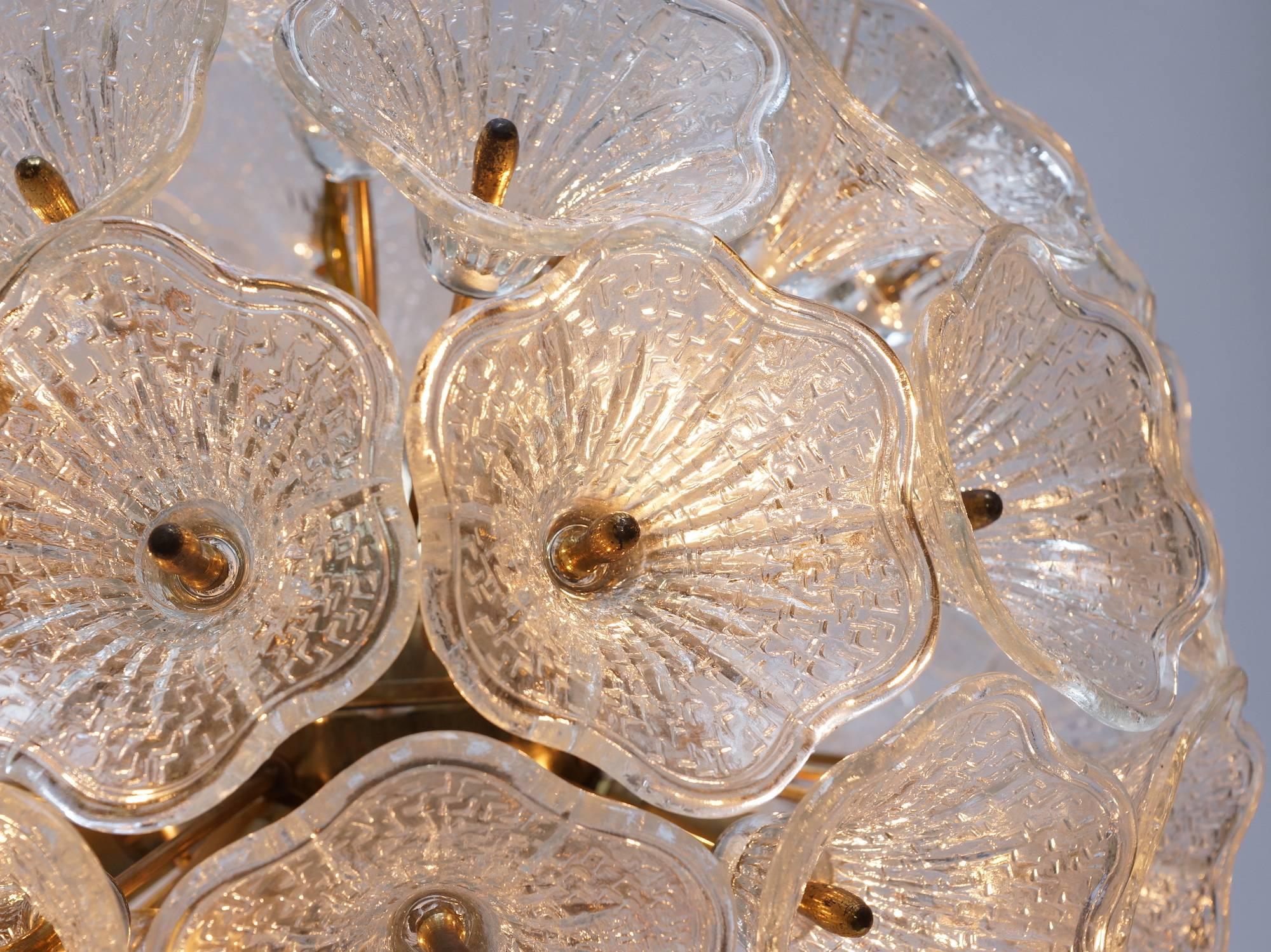 Brass and Glass Murano Glass Flower Chandelier, Italy, 1960s 1