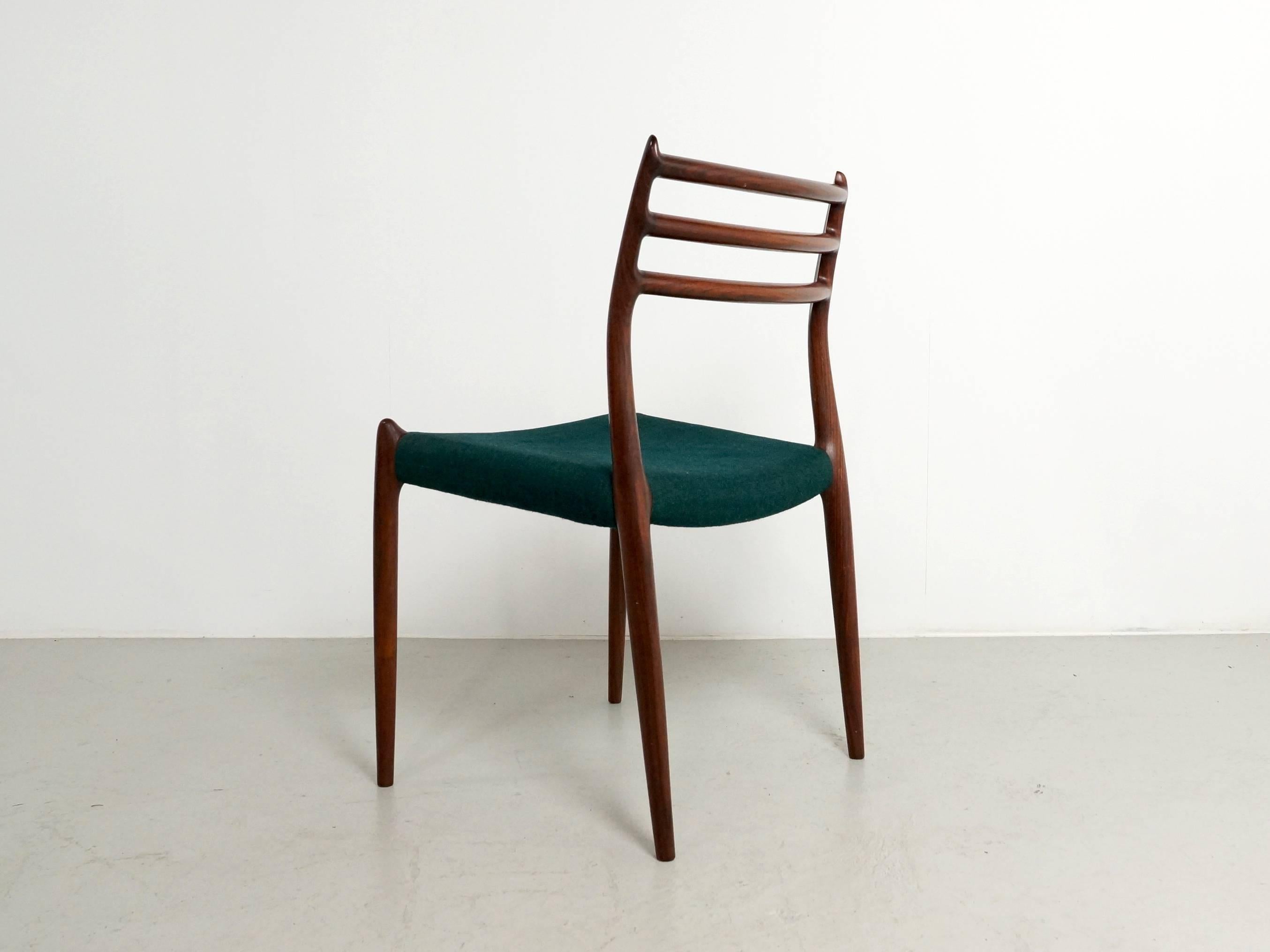 Set of Six Rosewood Dining Chairs by Niels O. Møller, Model No 78 In Good Condition In 's Heer Arendskerke, NL