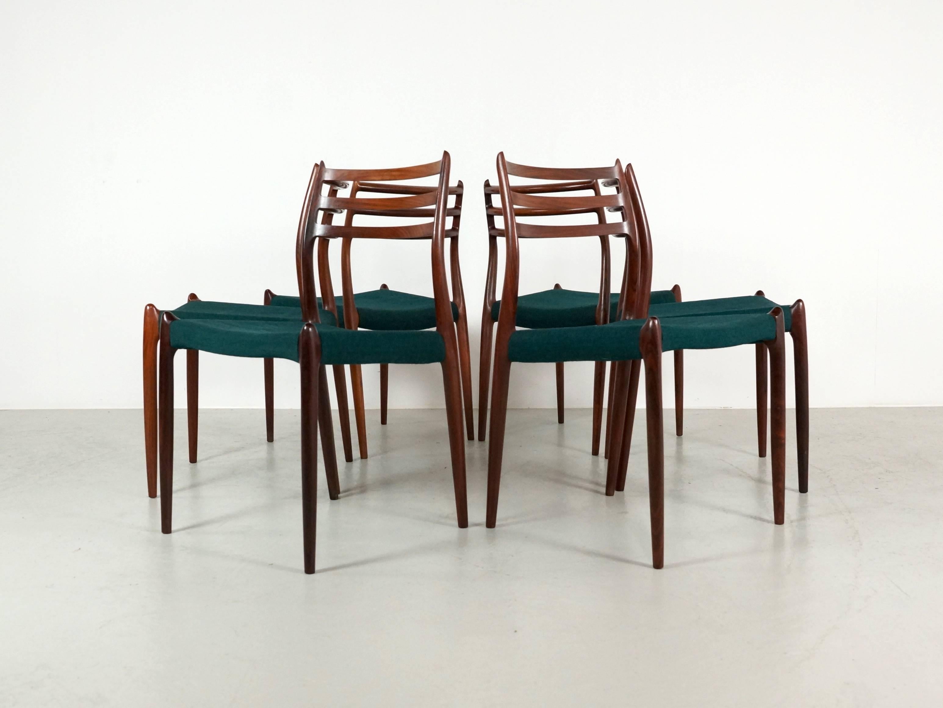 Set of Six Rosewood Dining Chairs by Niels O. Møller, Model No 78 4