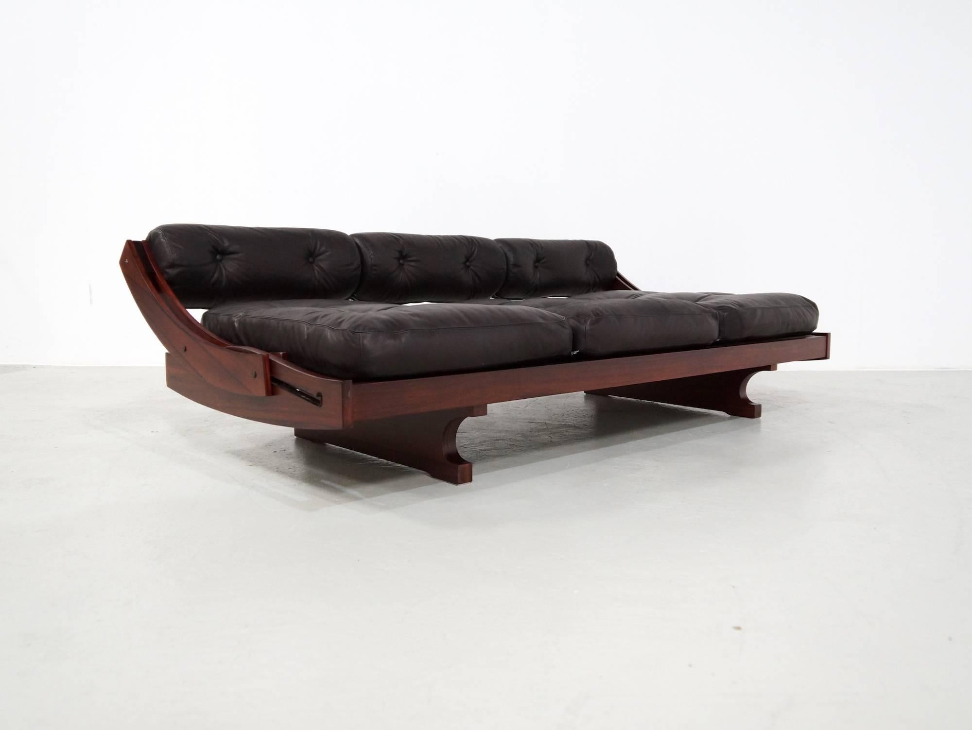 Italian Rosewood and Black Leather Sormani Daybed, 1963