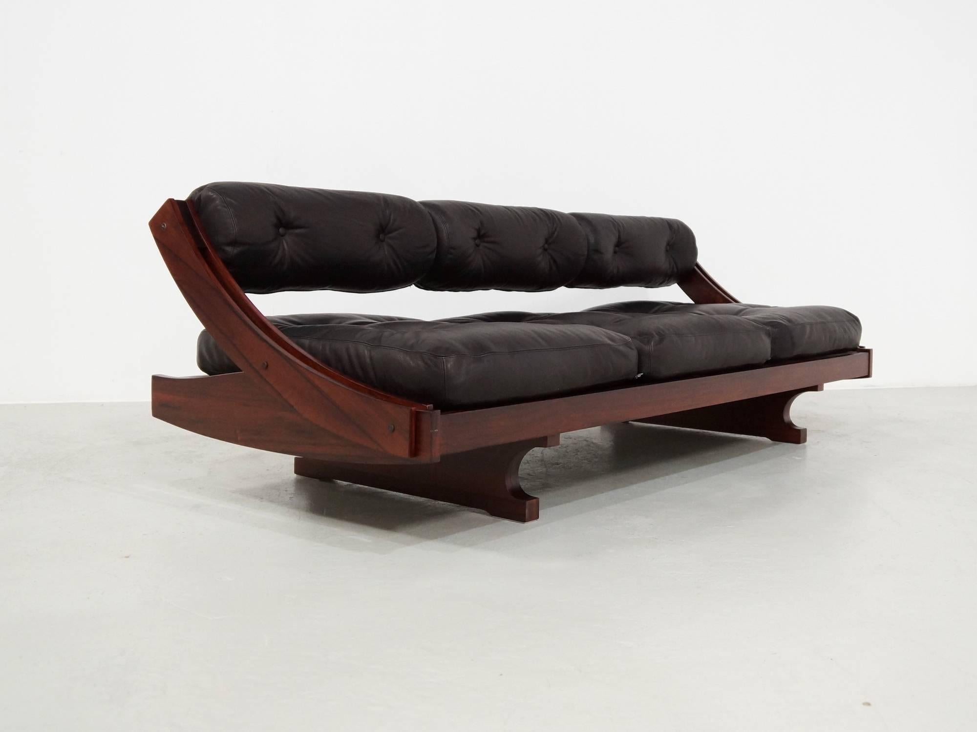 Mid-Century Modern Rosewood and Black Leather Sormani Daybed, 1963